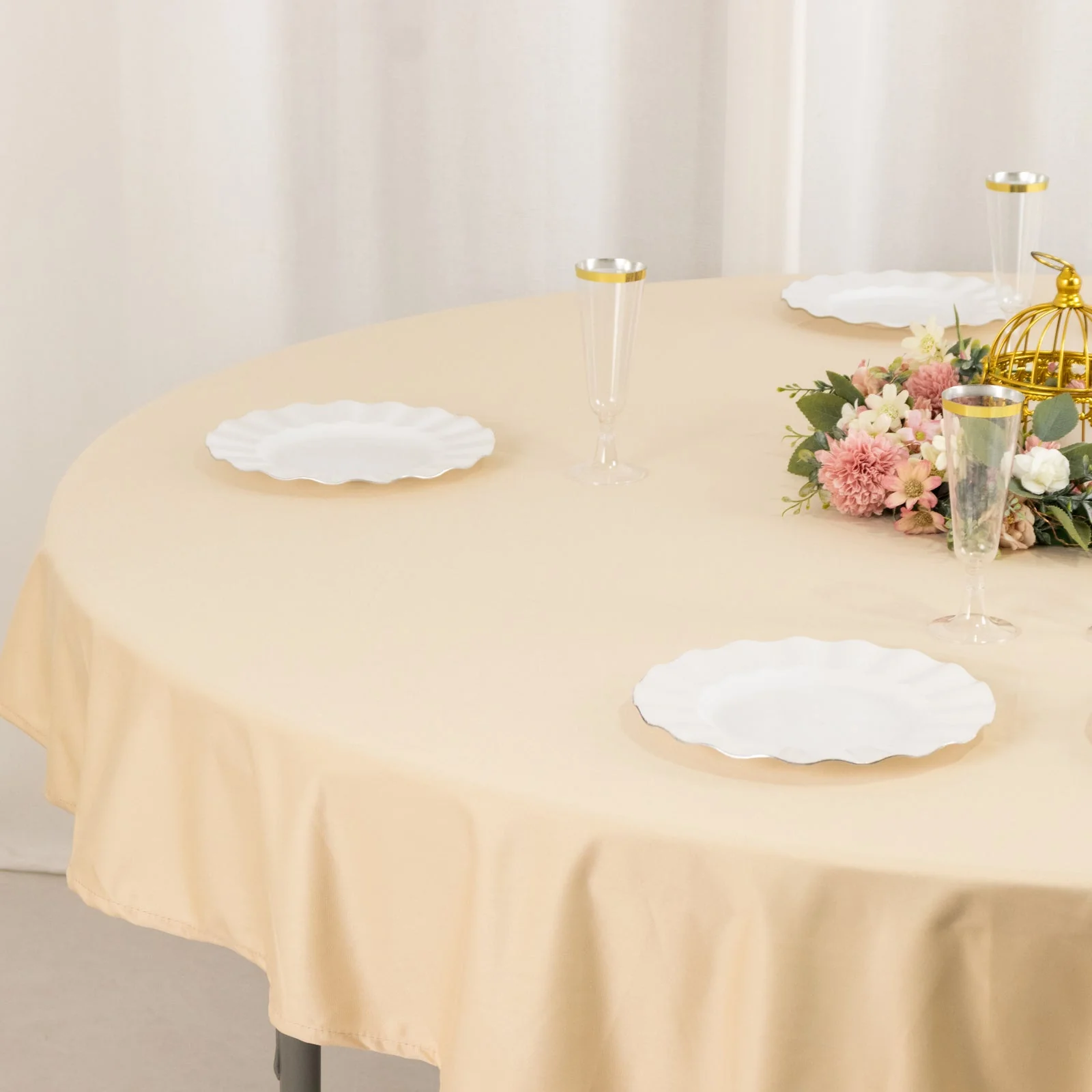 Scuba Round Tablecloth 70" Beige - Wrinkle Free Table Cover - Image 7