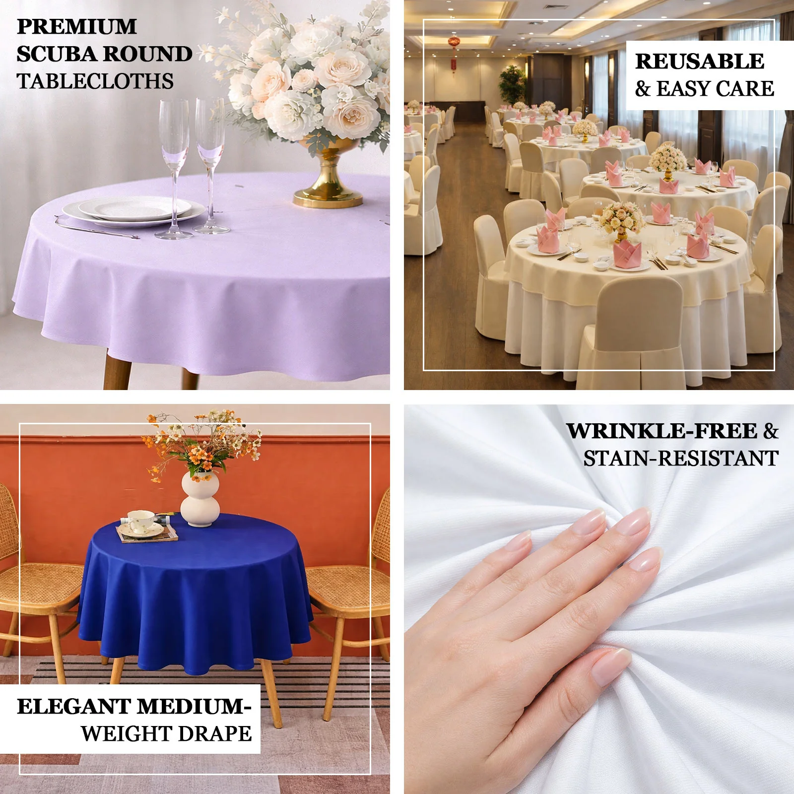 Scuba Round Tablecloth 70" Dusty Blue - Wrinkle Free Table Cover - Image 4