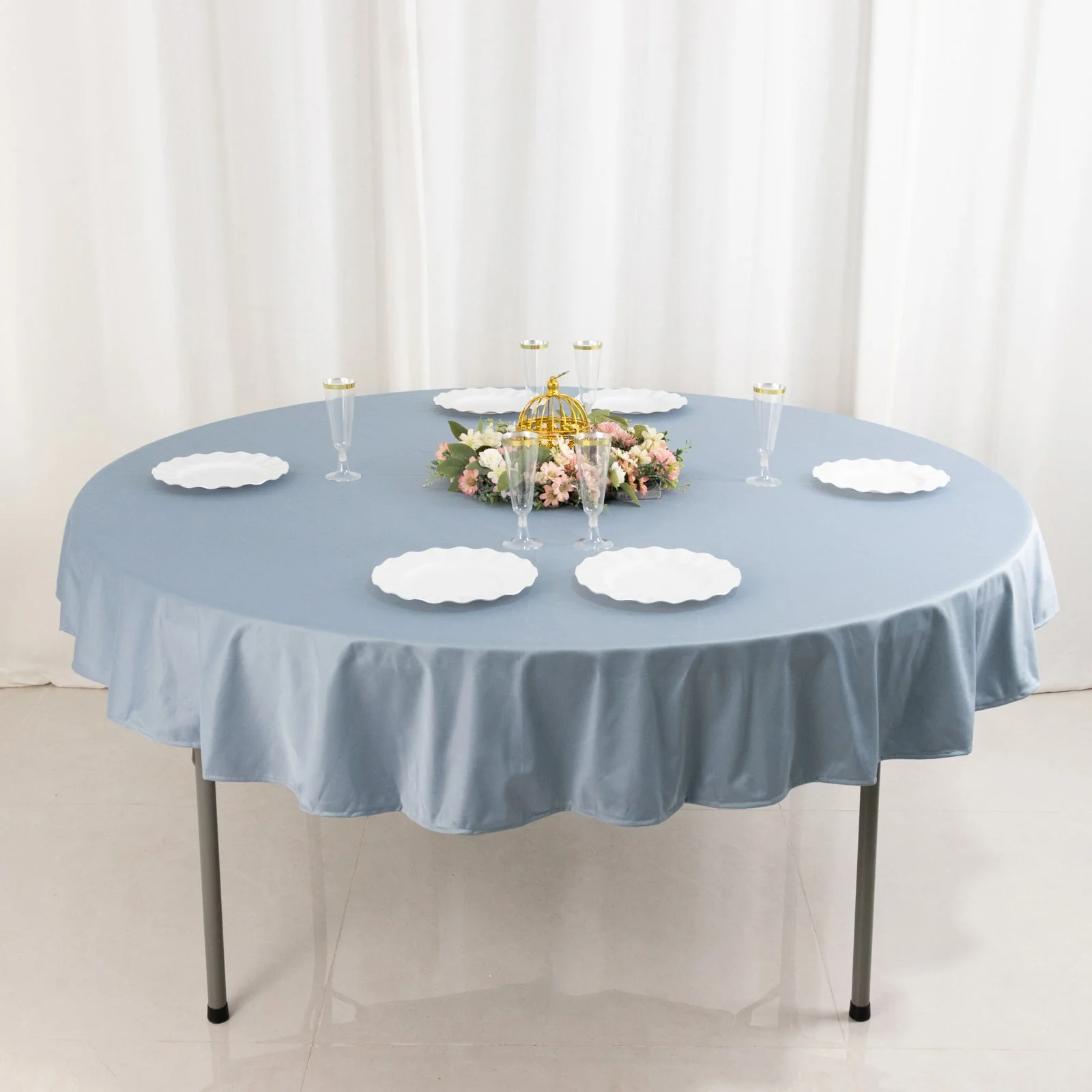 Scuba Round Tablecloth 70" Dusty Blue - Wrinkle Free Table Cover - Image 6