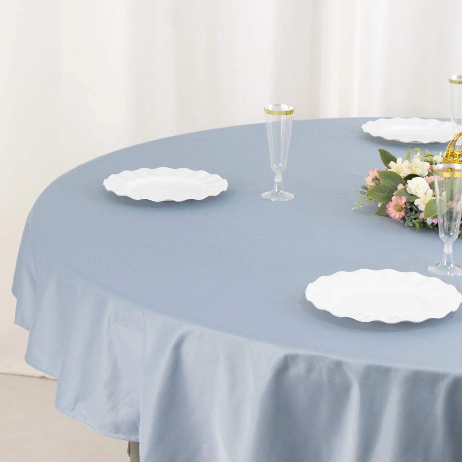 Scuba Round Tablecloth 70" Dusty Blue - Wrinkle Free Table Cover - Image 7