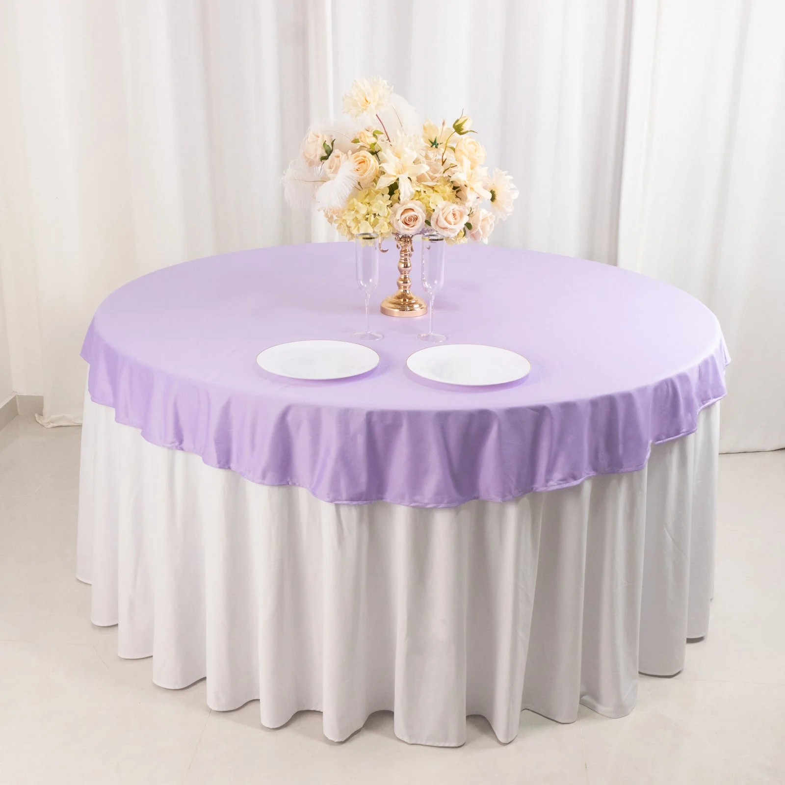Scuba Round Tablecloth 70" Lavender Lilac - Wrinkle Free Table Cover - Image 2