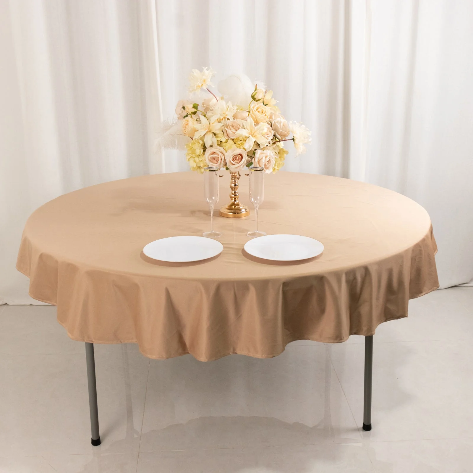Scuba Round Tablecloth 70" Nude - Wrinkle Free Table Cover - Image 3