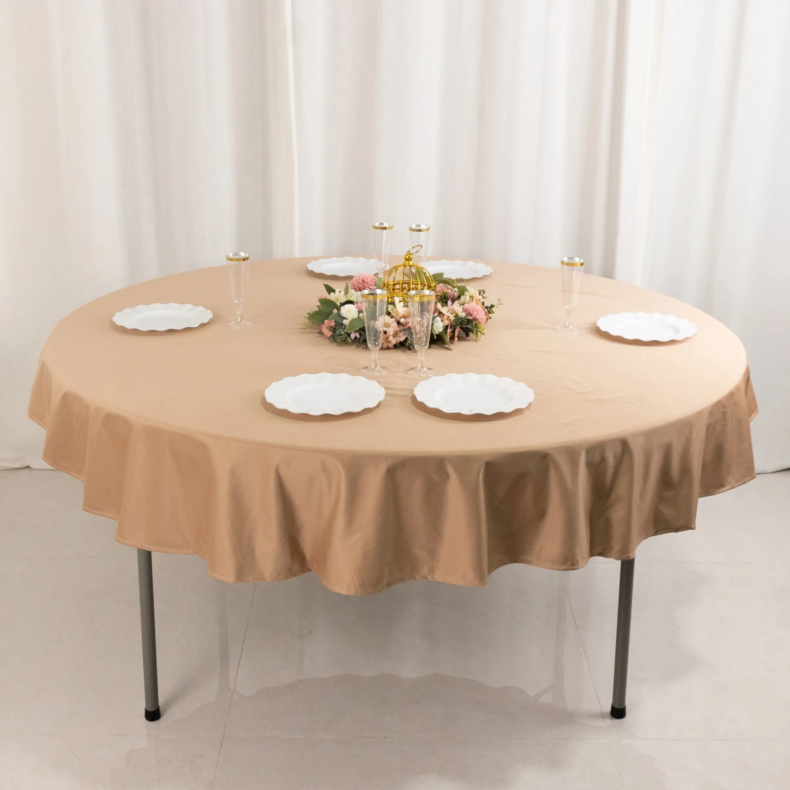 Scuba Round Tablecloth 70" Nude - Wrinkle Free Table Cover - Image 6