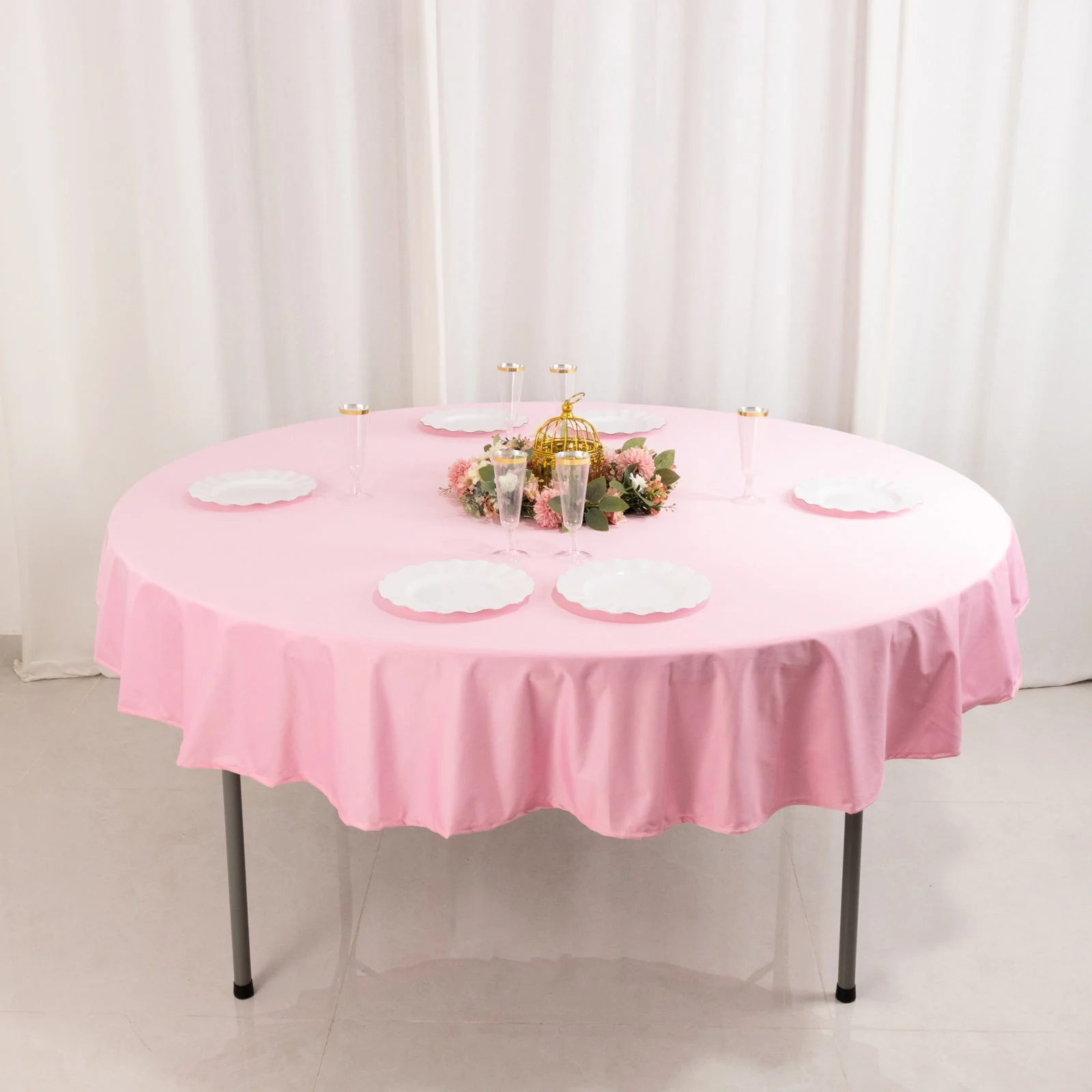 Scuba Round Tablecloth 70" Pink - Wrinkle Free Table Cover - Image 6