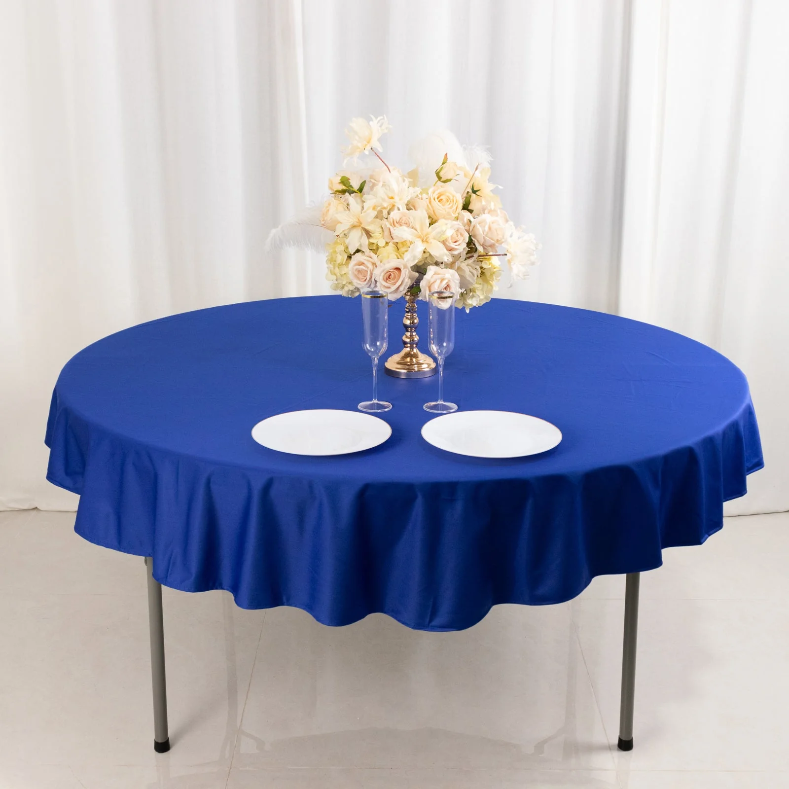 Scuba Round Tablecloth 70" Royal Blue - Wrinkle Free Table Cover - Image 3