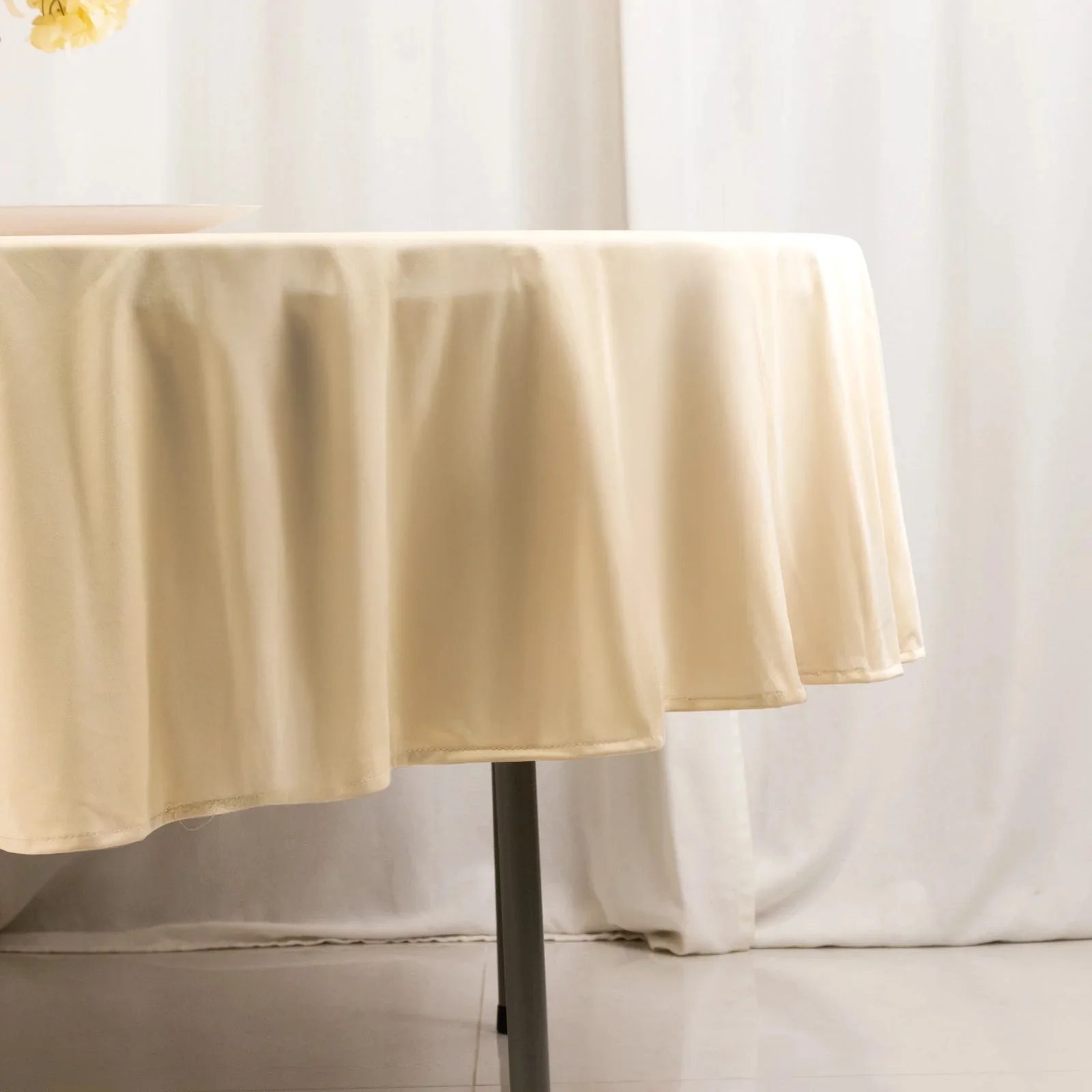 Scuba Round Tablecloth 90" Beige - Wrinkle Free Table Cover - Image 2