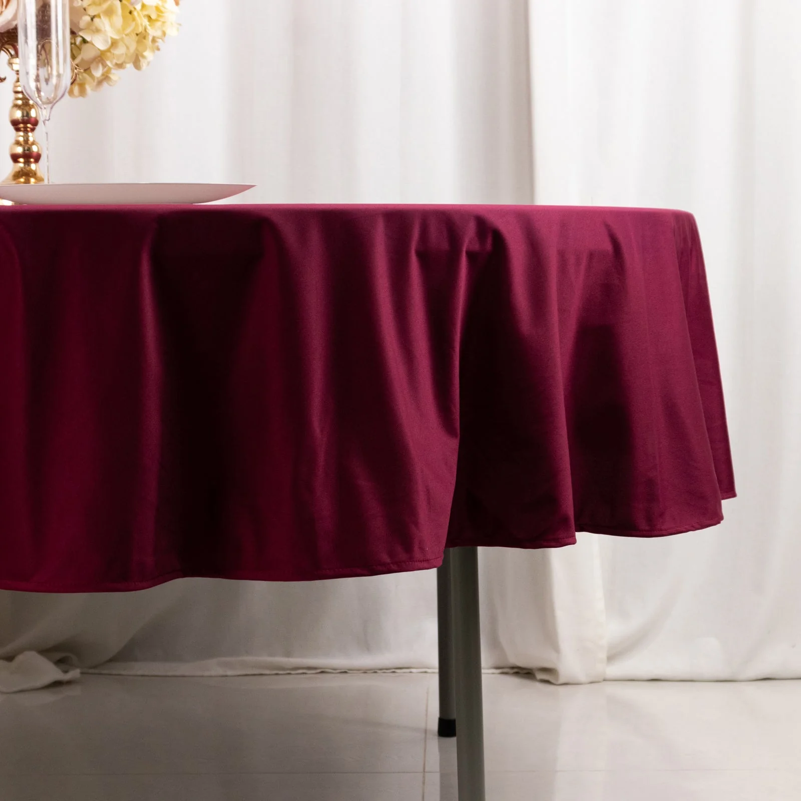 Scuba Round Tablecloth 90" Burgundy - Wrinkle Free Table Cover - Image 2