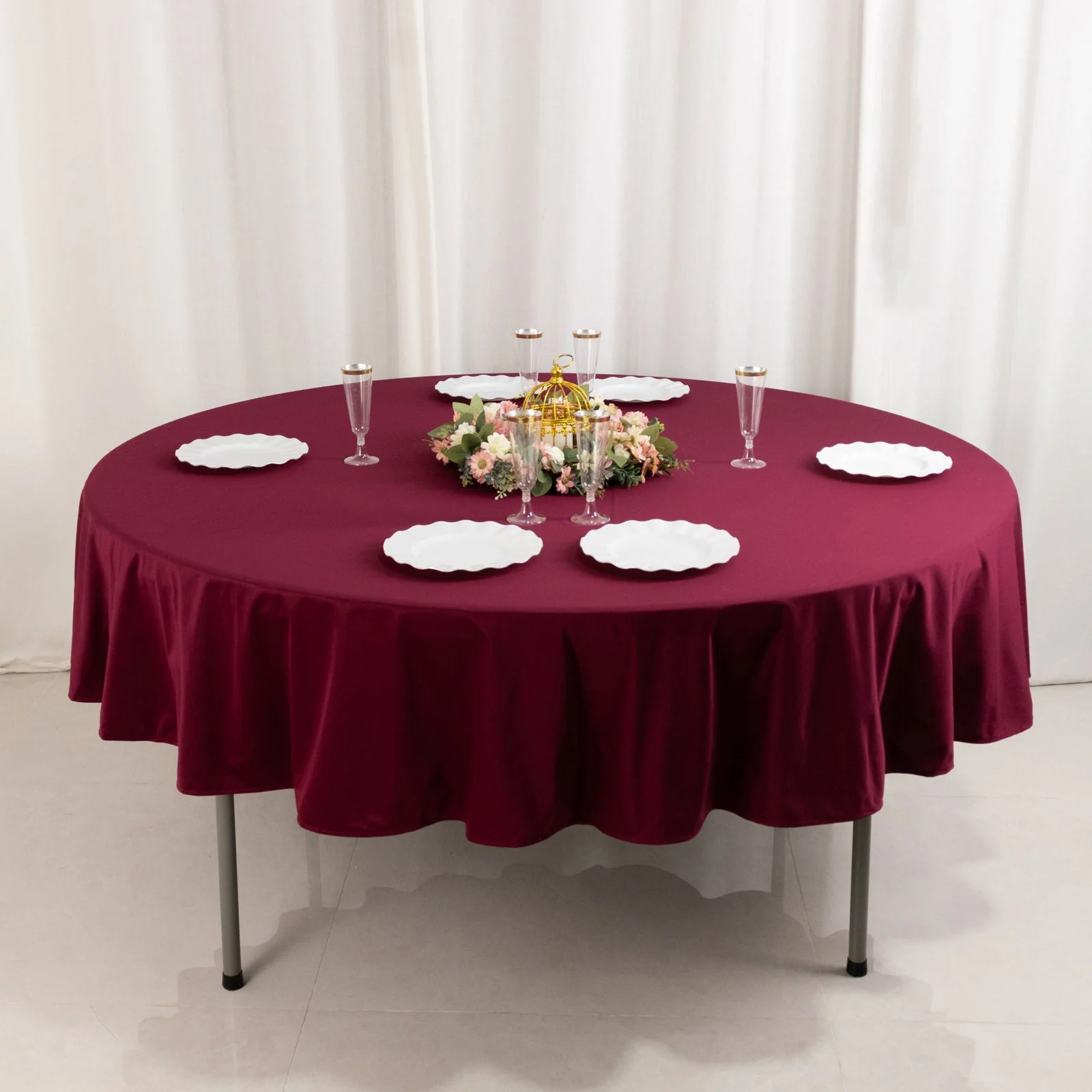 Scuba Round Tablecloth 90" Burgundy - Wrinkle Free Table Cover - Image 7