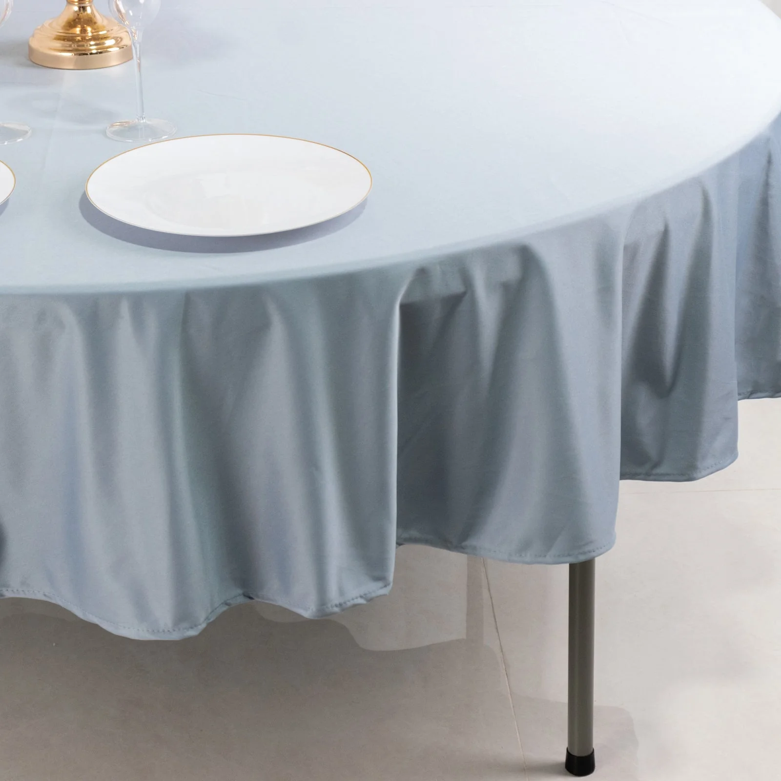 Scuba Round Tablecloth 90" Dusty Blue - Wrinkle Free Table Cover - Image 3