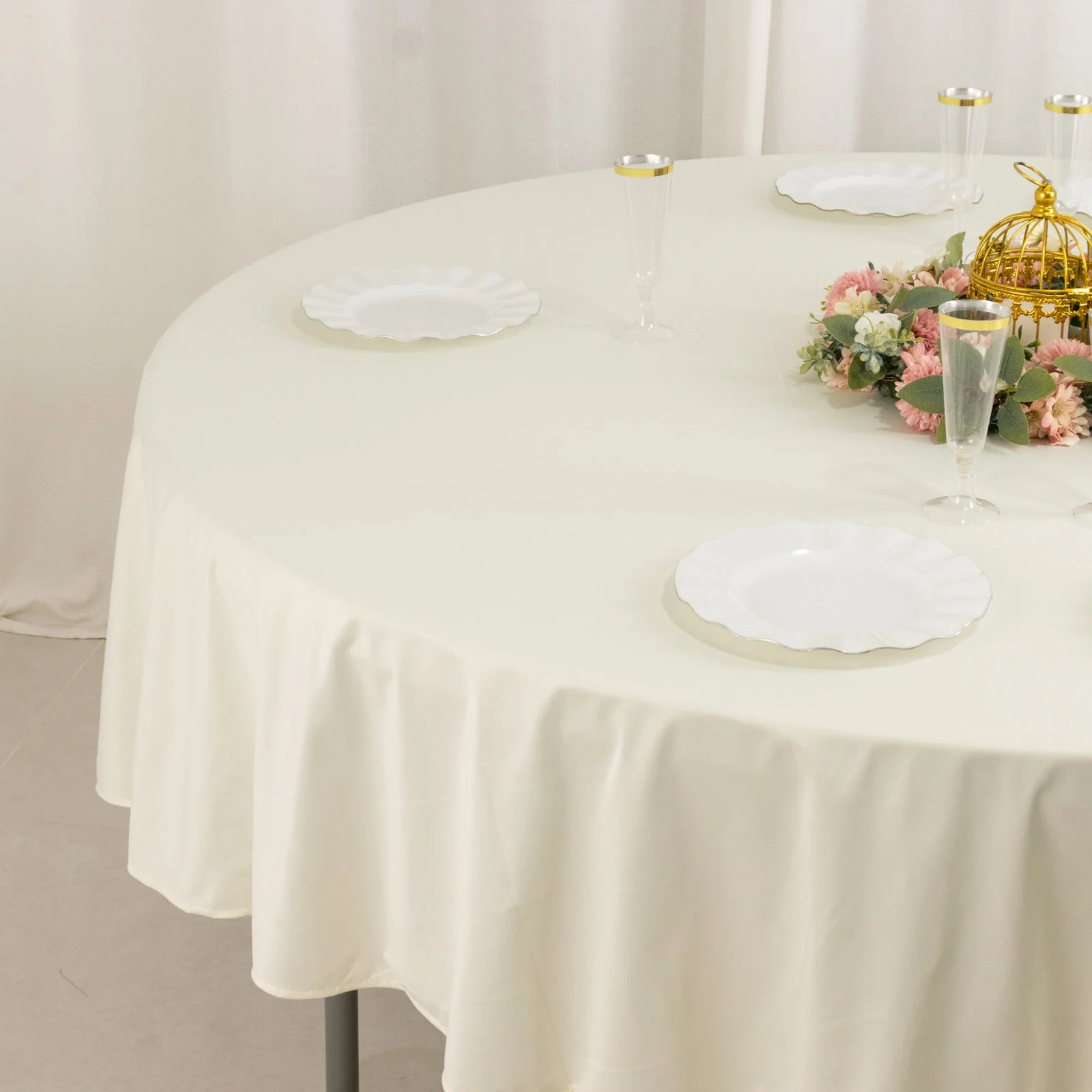 Scuba Round Tablecloth 90" Ivory - Wrinkle Free Table Cover - Image 3