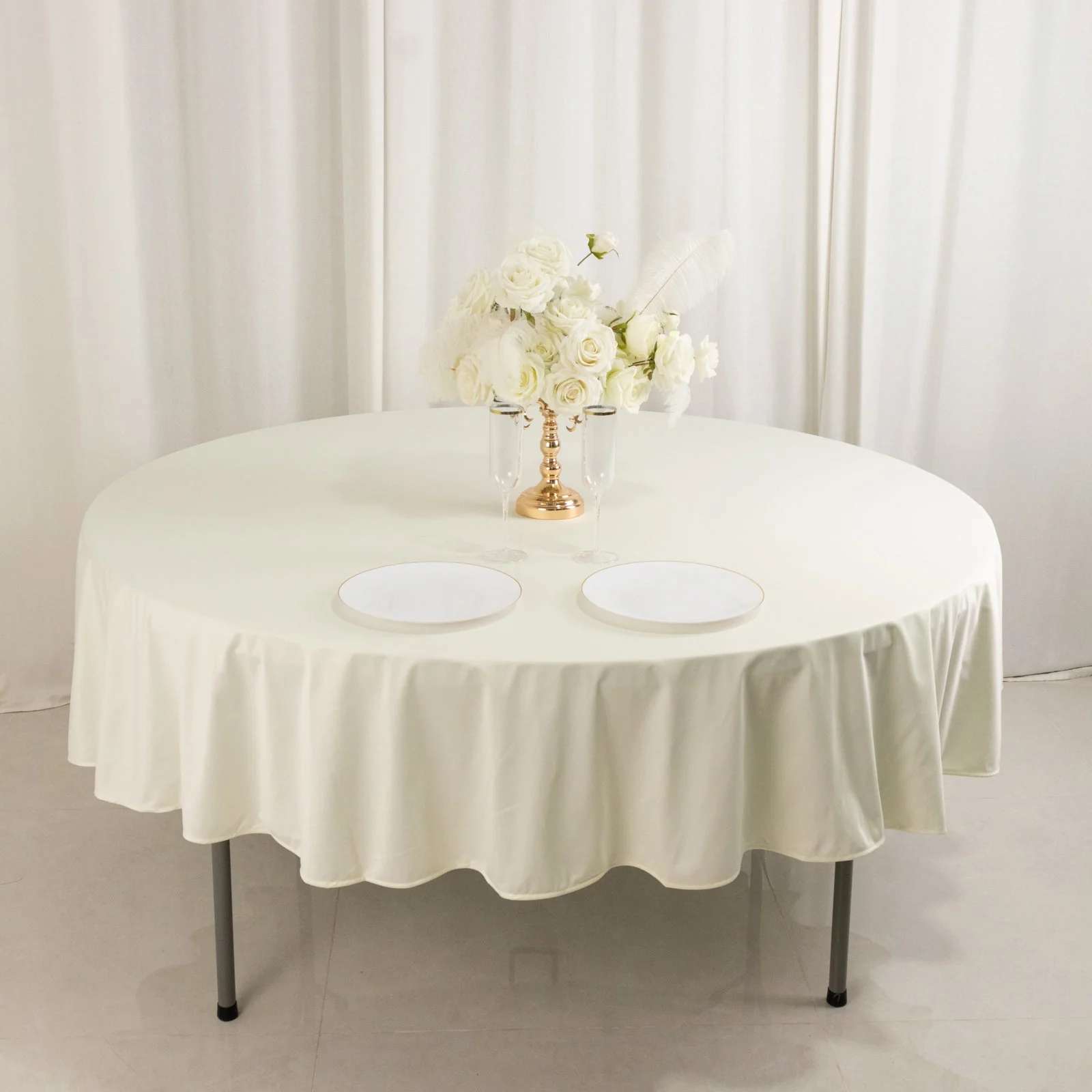Scuba Round Tablecloth 90" Ivory - Wrinkle Free Table Cover - Image 7
