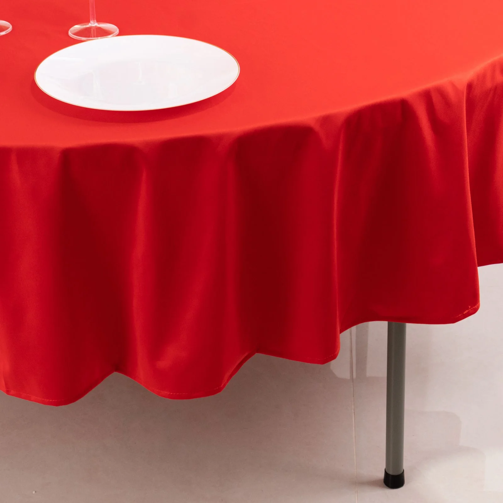 Scuba Round Tablecloth 90" Red - Wrinkle Free Table Cover - Image 3