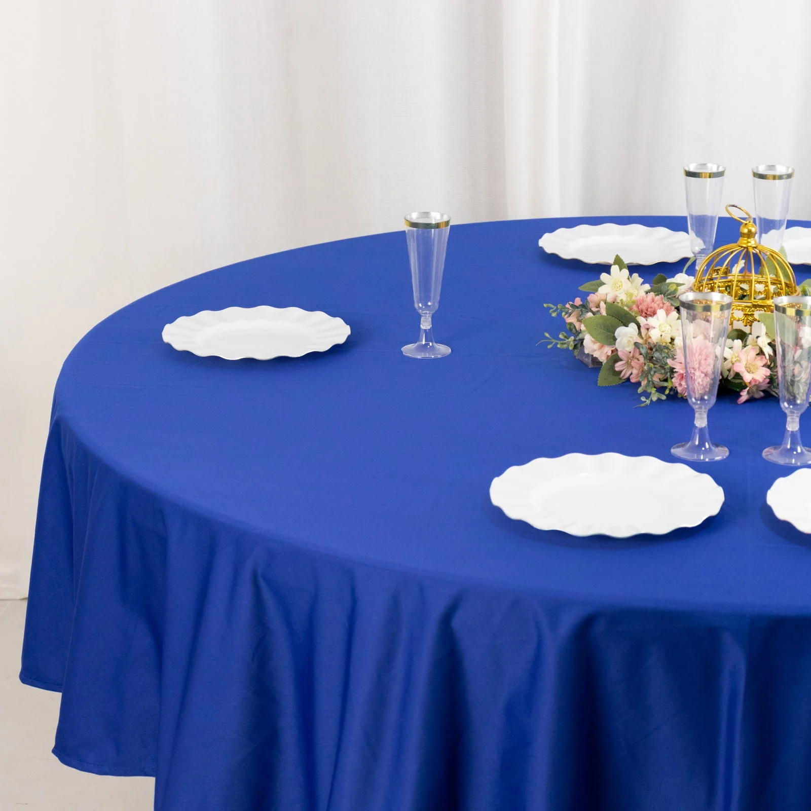 Scuba Round Tablecloth 90" Royal Blue - Wrinkle Free Table Cover - Image 6