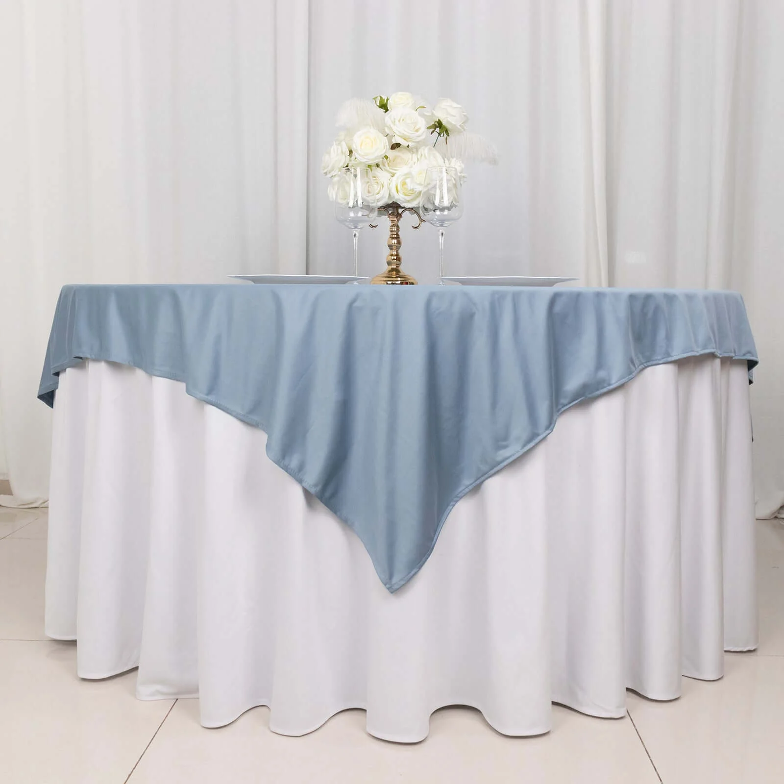 Scuba Square Table Overlay 70"x70" Dusty Blue - Wrinkle Free & Stain Resistant Table Topper - Image 2