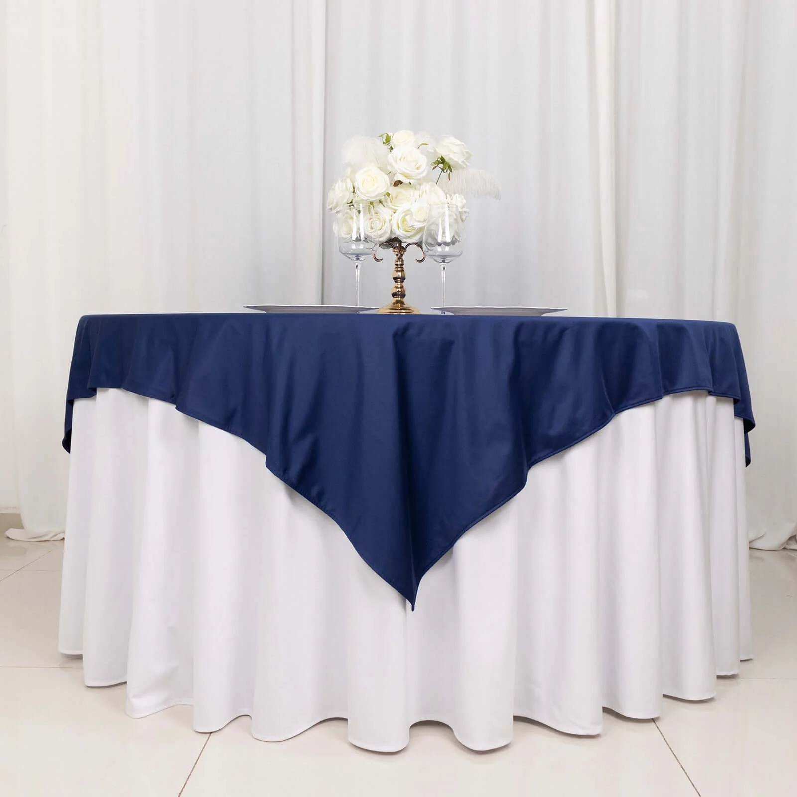 Scuba Square Table Overlay 70"x70" Navy Blue - Wrinkle Free & Stain Resistant Table Topper - Image 2