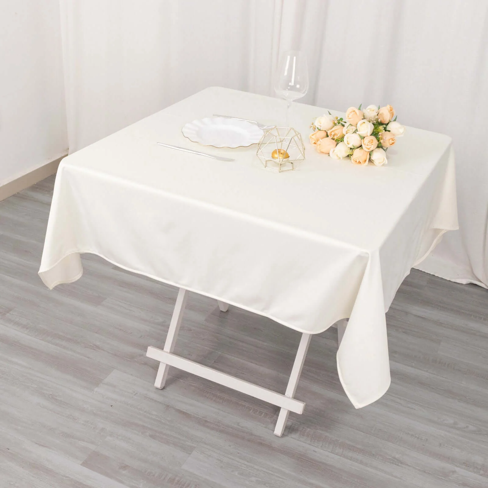 Scuba Square Tablecloth 54"x54" Ivory - Wrinkle Free Table Cover - Image 9