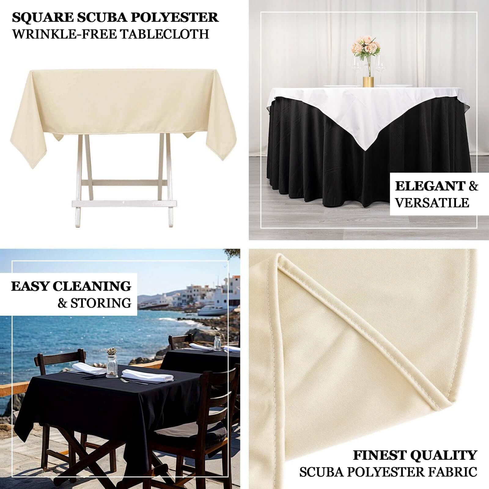 Scuba Square Tablecloth 54"x54" White - Wrinkle Free & Stain Resistant Sophisticated Table Cover - Image 4