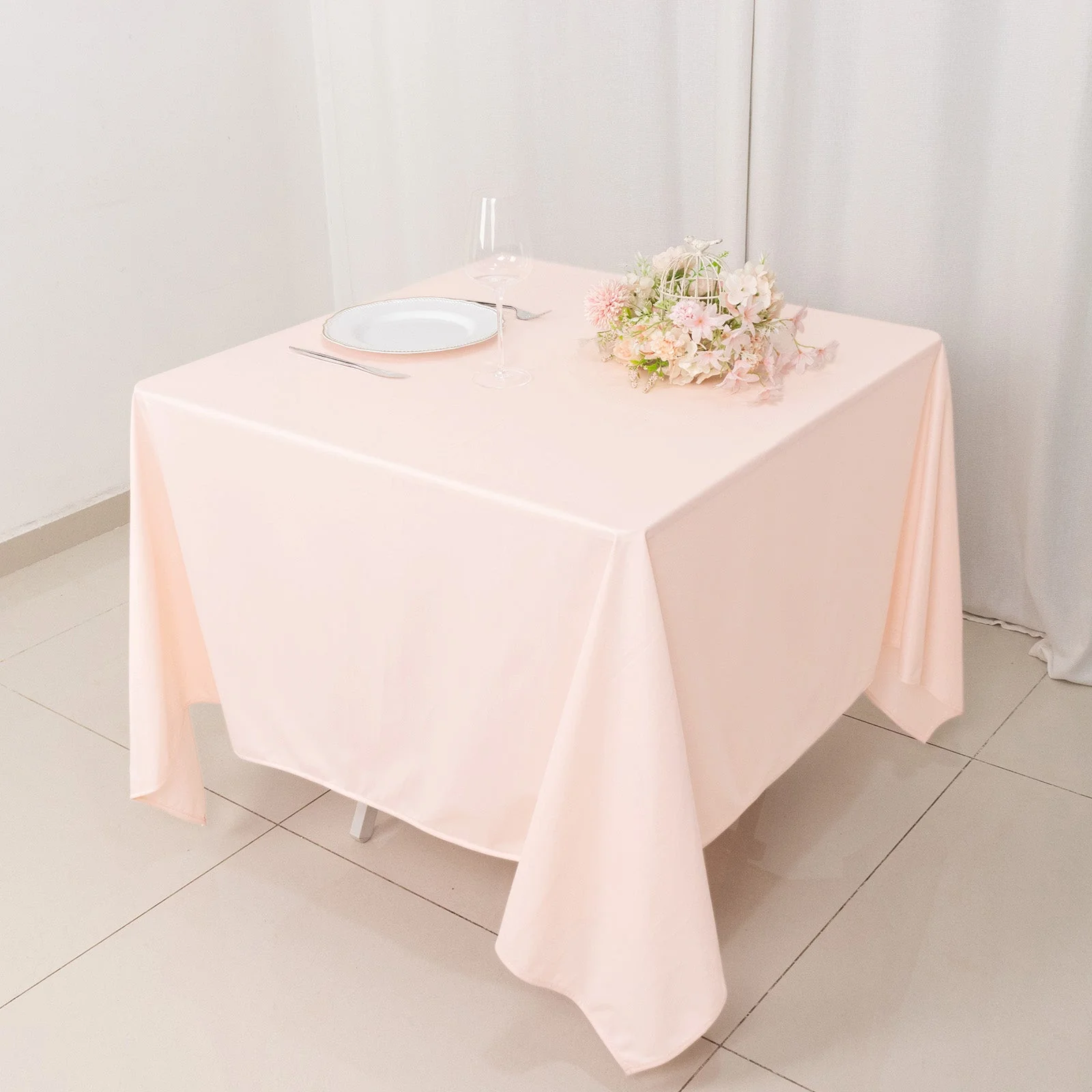 Scuba Square Tablecloth 70"x70" Blush - Wrinkle Free Table Cover - Image 9