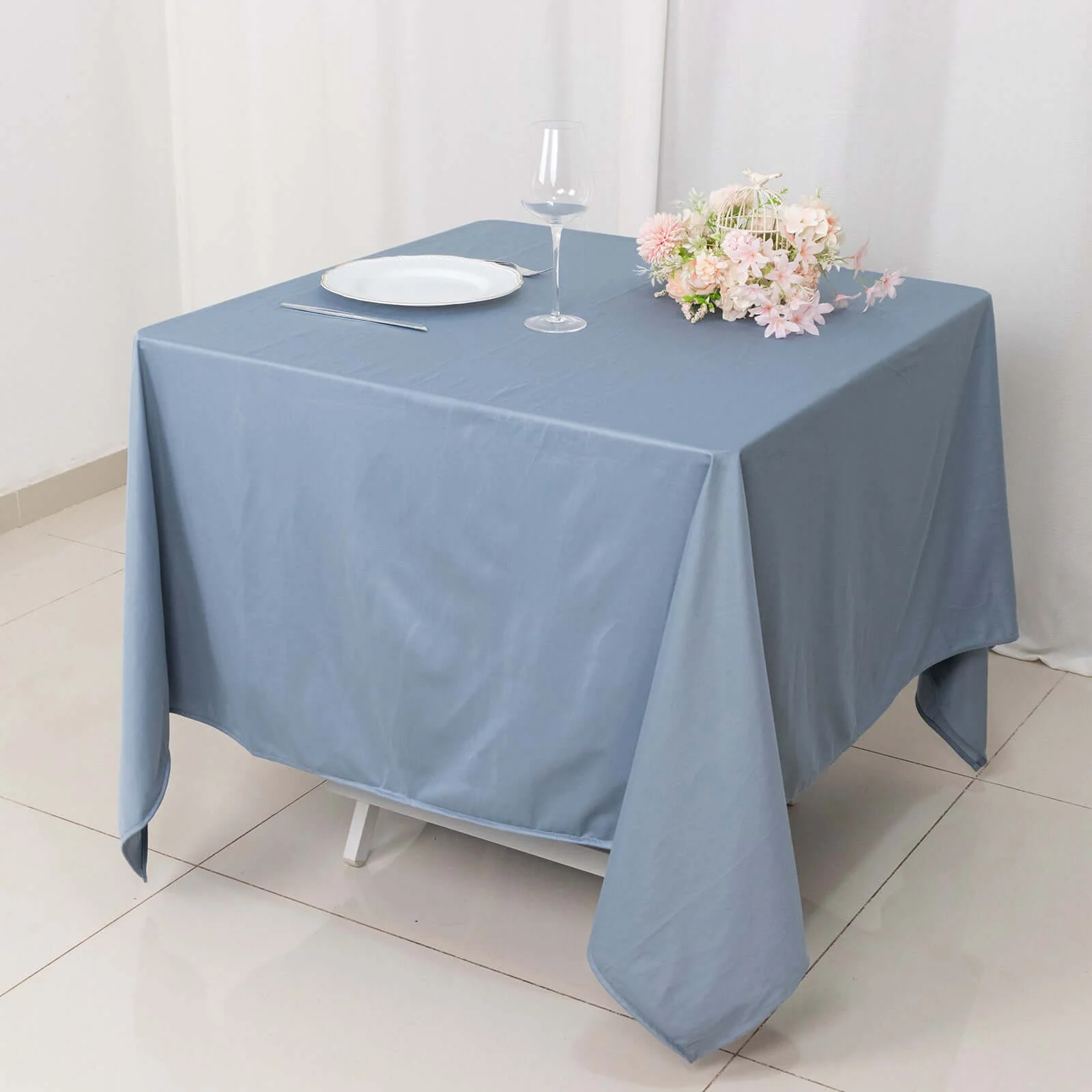 Scuba Square Tablecloth 70"x70" Dusty Blue - Wrinkle Free Table Cover - Image 8