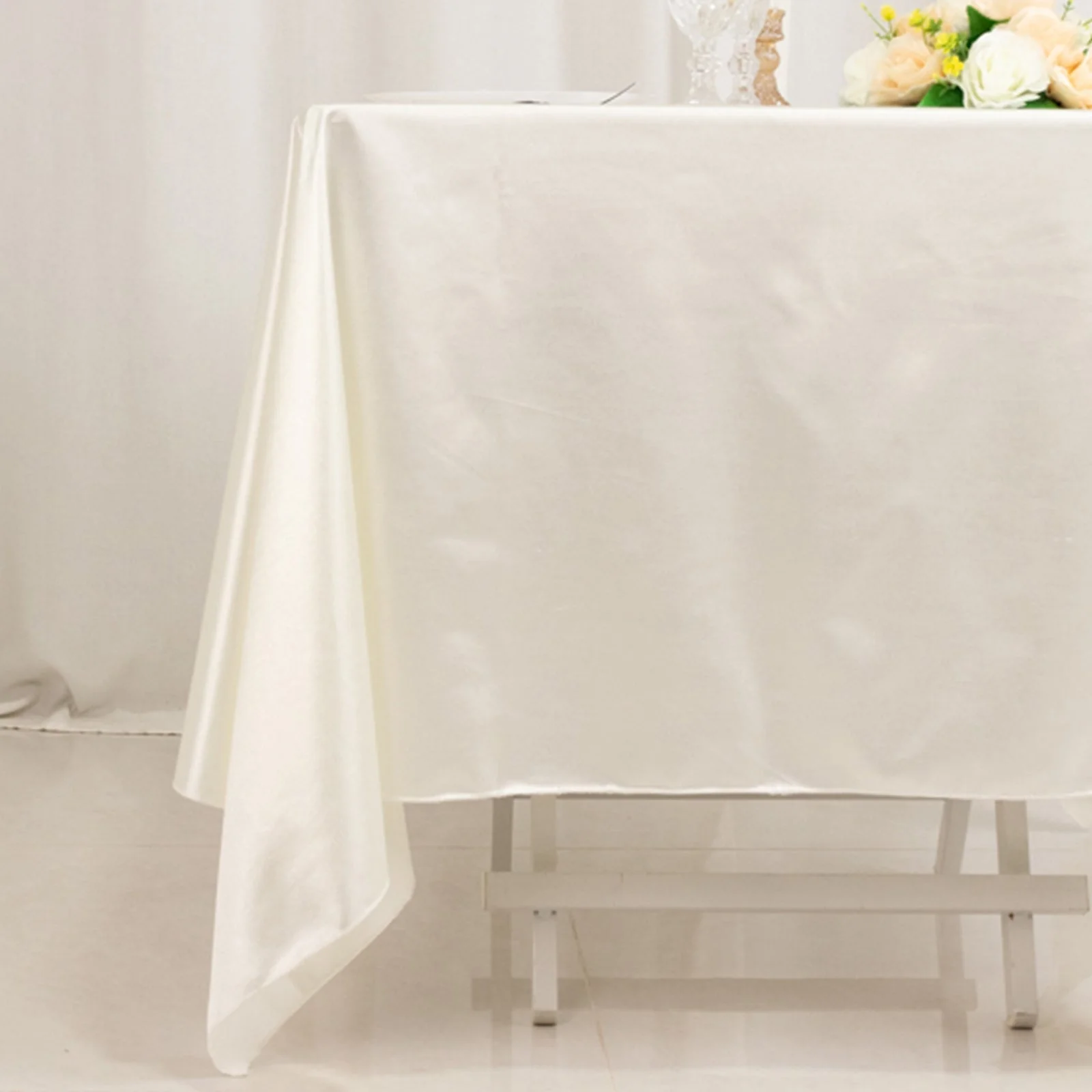 Scuba Square Tablecloth 70"x70" Shimmer Pearl White - Wrinkle Free Table Cover - Image 2