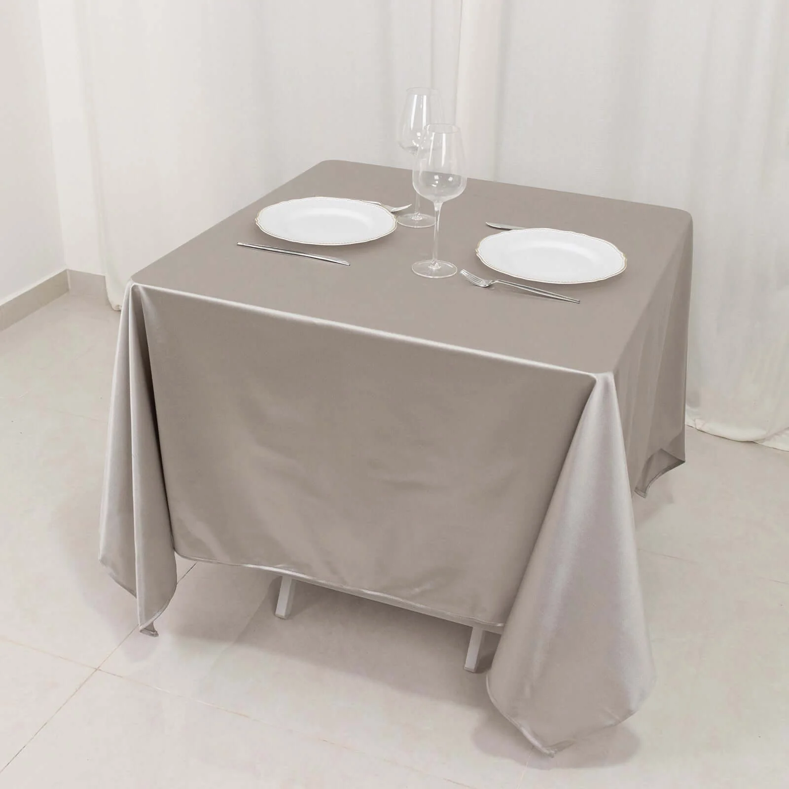 Scuba Square Tablecloth 70"x70" Shimmer Silver - Wrinkle Free Table Cover - Image 7