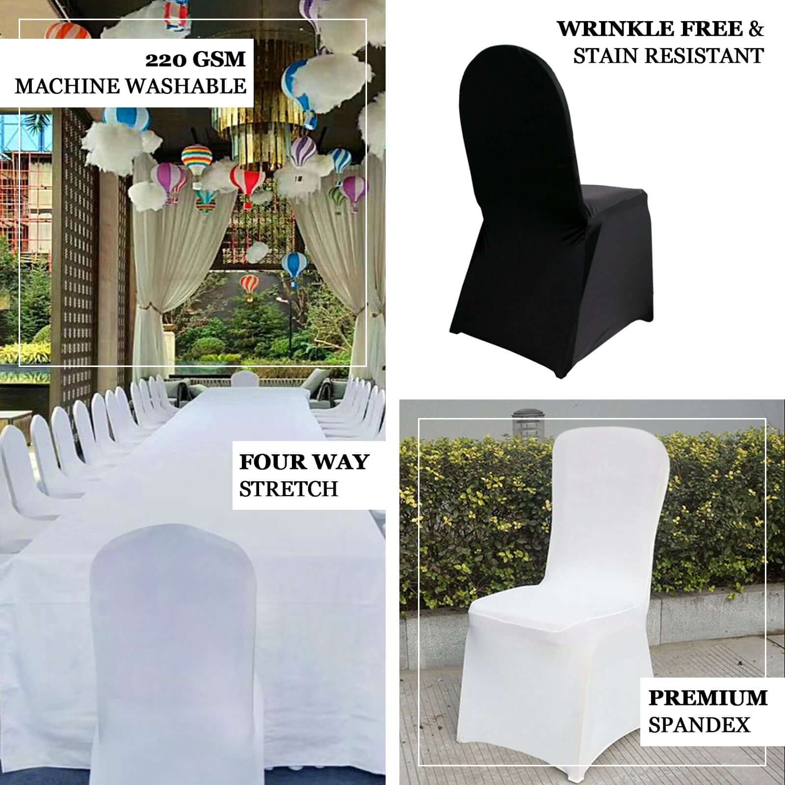 Premium Spandex Stretch Fitted Banquet Chair Cover 220GSM White with Foot Pockets - Sleek Durable Slipcover for Formal Events - Image 3