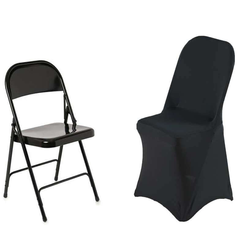 Premium Spandex Stretch Fitted Folding Chair Cover 220GSM Black with Foot Pockets - Durable Slipcover for Events - Image 3