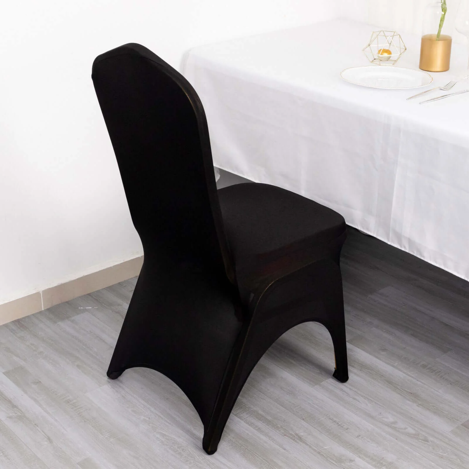 Premium Stretch Spandex Banquet Chair Cover Black 160GSM with Foot Pockets - Fitted 3-Way Open Arch Slipcover - Image 2