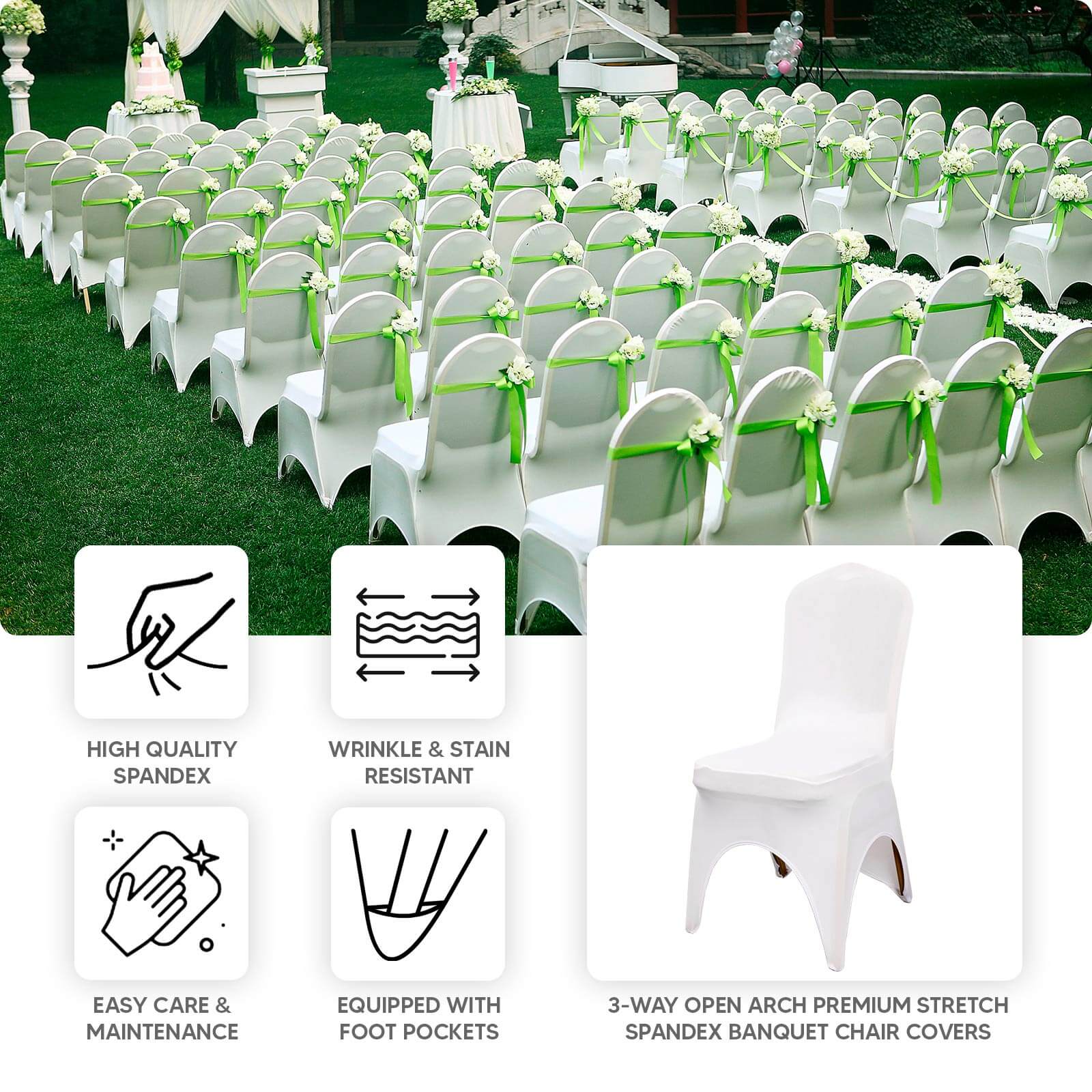 Premium Stretch Spandex Banquet Chair Cover Black 160GSM with Foot Pockets - Fitted 3-Way Open Arch Slipcover - Image 4