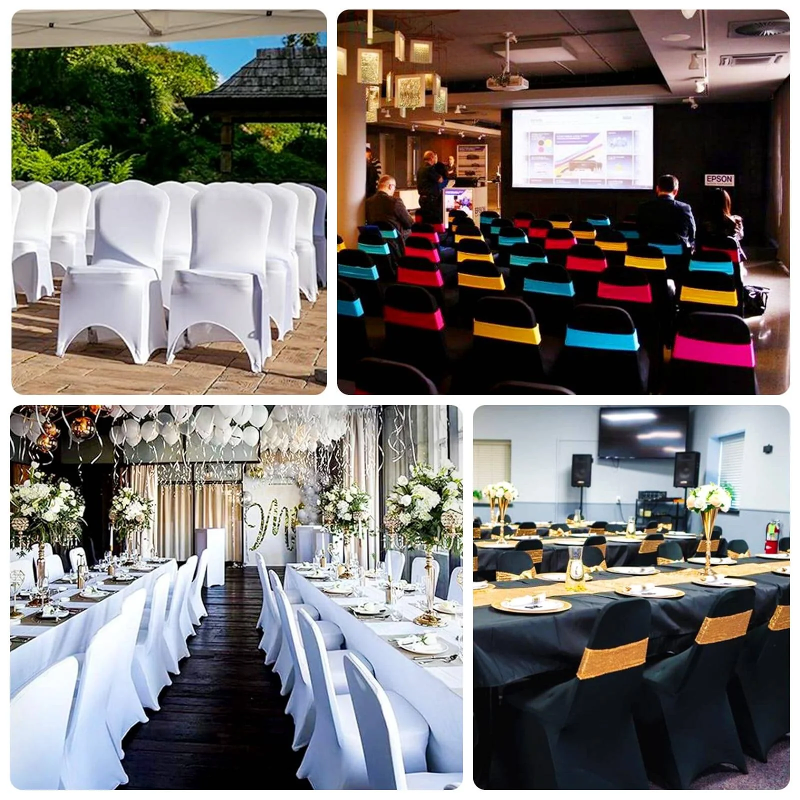 Premium Stretch Spandex Banquet Chair Cover Black 160GSM with Foot Pockets - Fitted 3-Way Open Arch Slipcover - Image 5