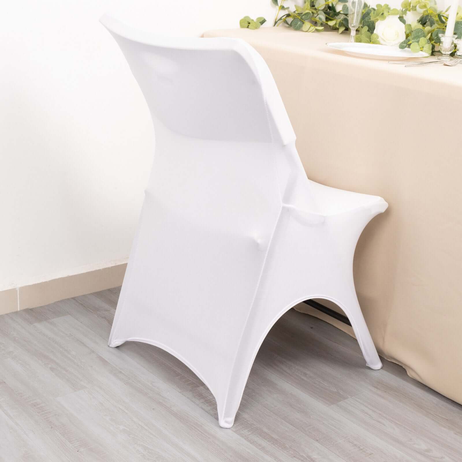 Premium Stretch Spandex Folding Chair Cover White - 160GSM Modern 3-Way Open Arch Design Fitted Slipcover with Foot Pockets - Image 4