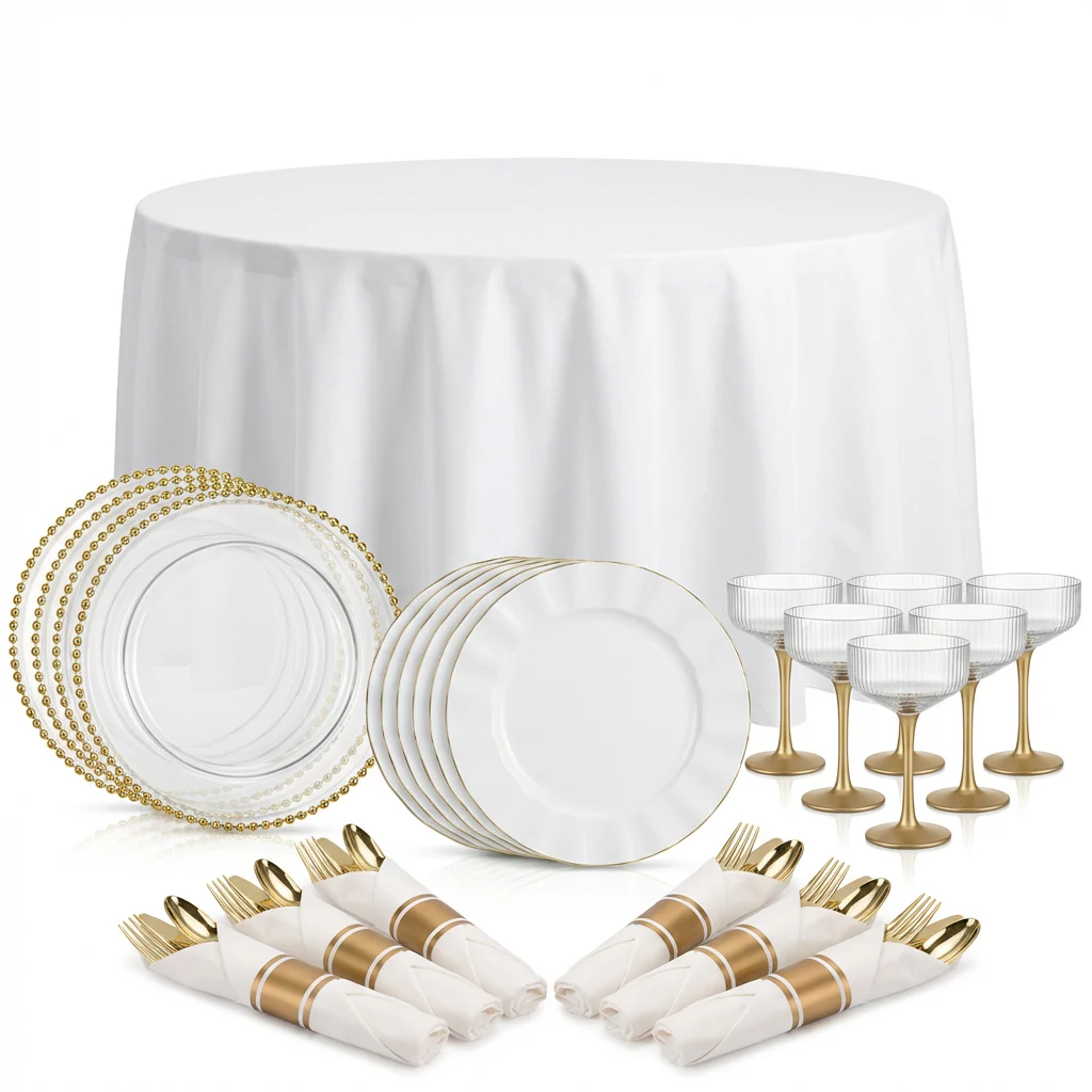 Premium Tablescape Bundle for 24 Guests — White & Gold. New Limited-Time Offer! - Image 3