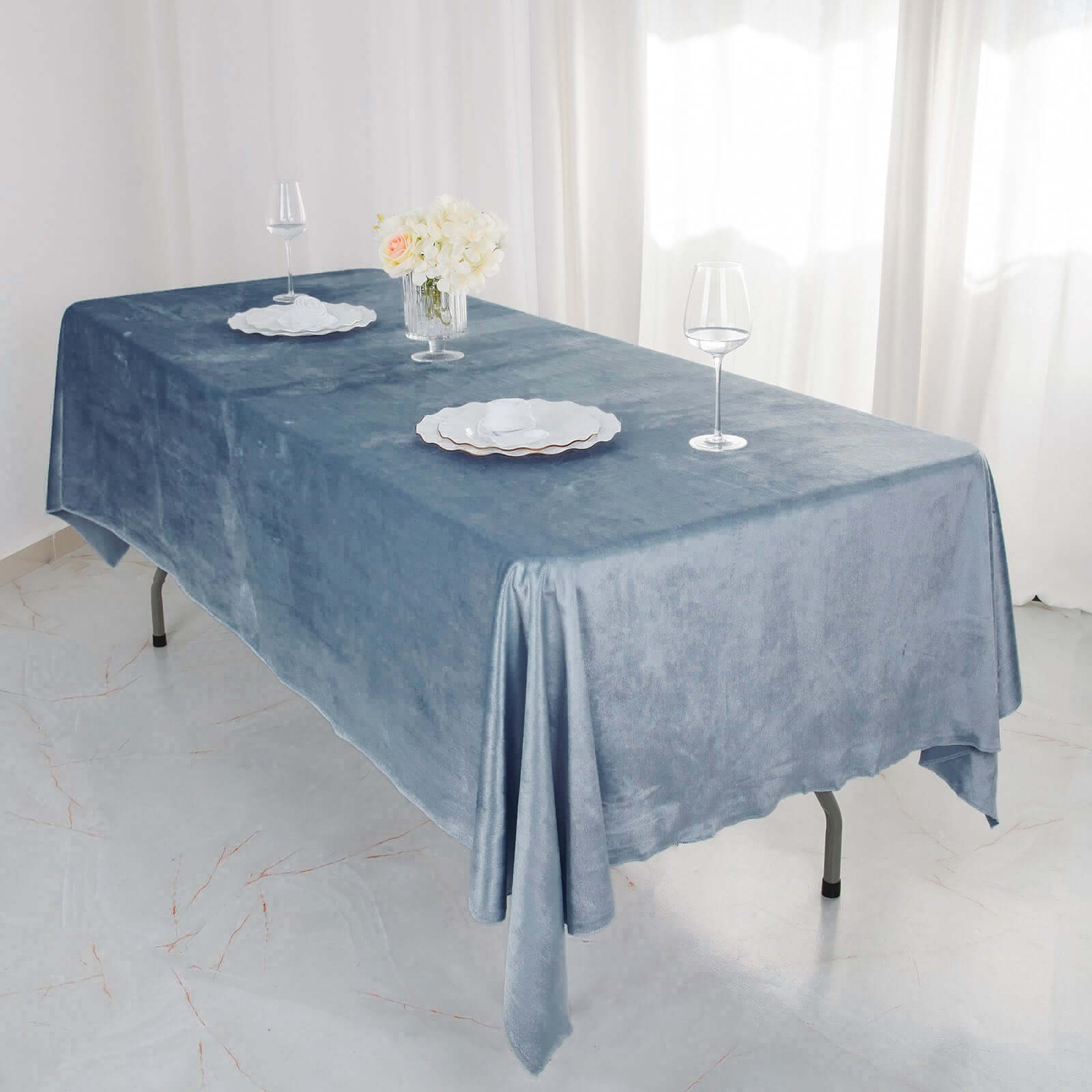 Premium Velvet Rectangle Tablecloth 60"x102" Dusty Blue - Soft Textured Feel Reusable Table Cover - Image 5