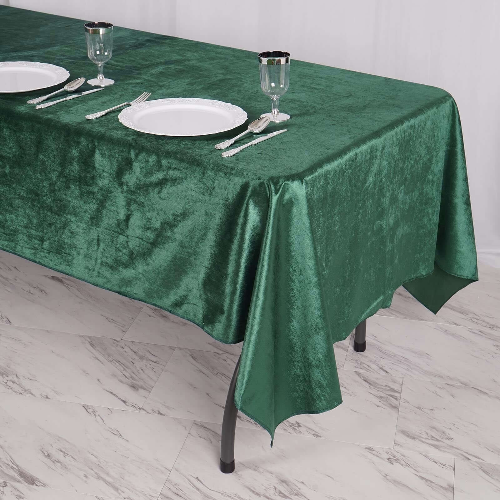 Premium Velvet Rectangle Tablecloth 60"x102" Hunter Emerald Green - Soft Textured Feel Reusable Table Cover - Image 2