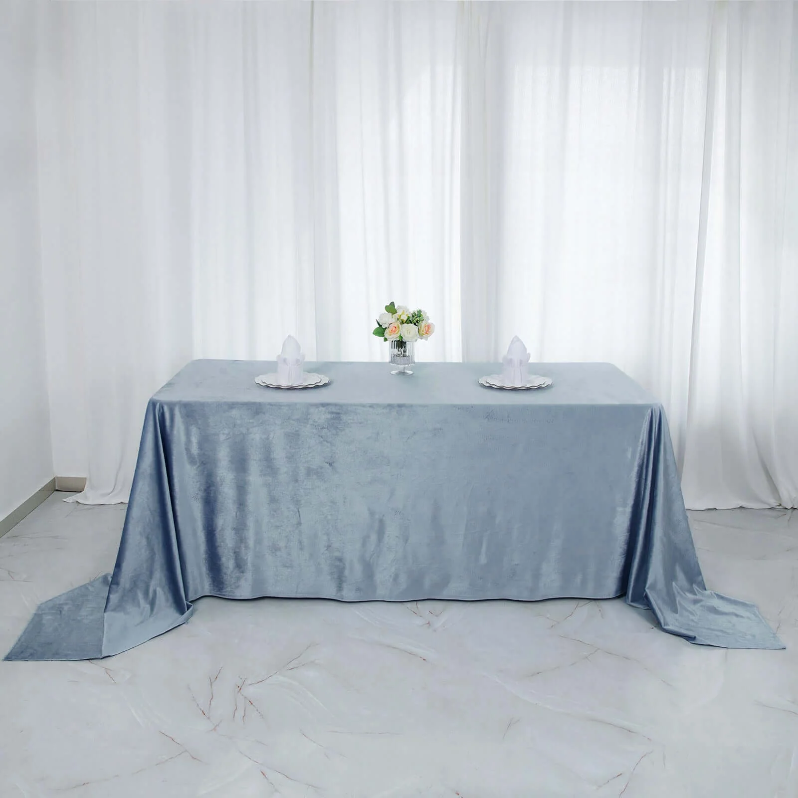 Premium Velvet Rectangle Tablecloth 90"x132" Dusty Blue - Soft Textured Feel Reusable Seamless Table Cover - Image 7