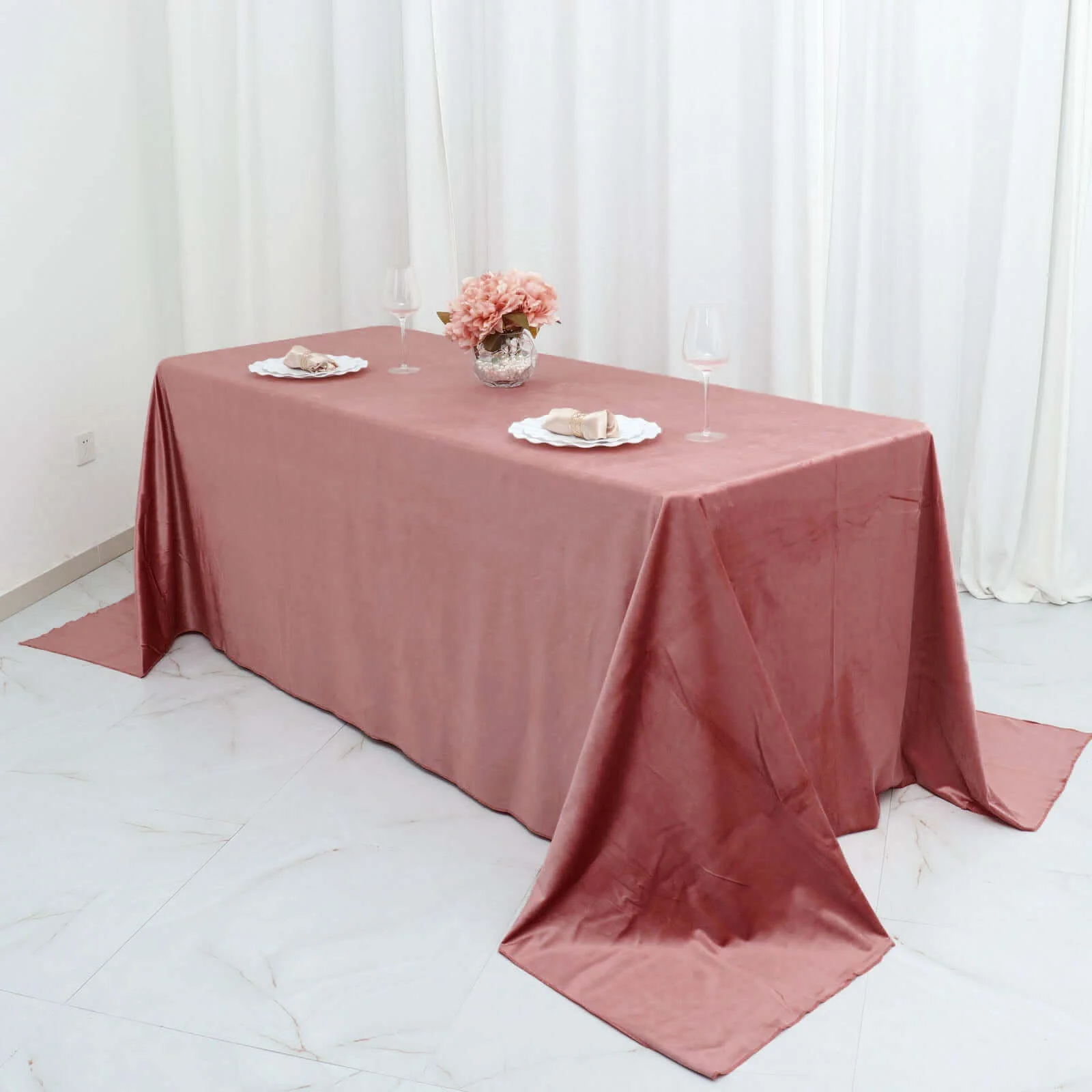 Premium Velvet Rectangle Tablecloth 90"x132" Dusty Rose - Soft Textured Feel Reusable Seamless Table Cover - Image 5
