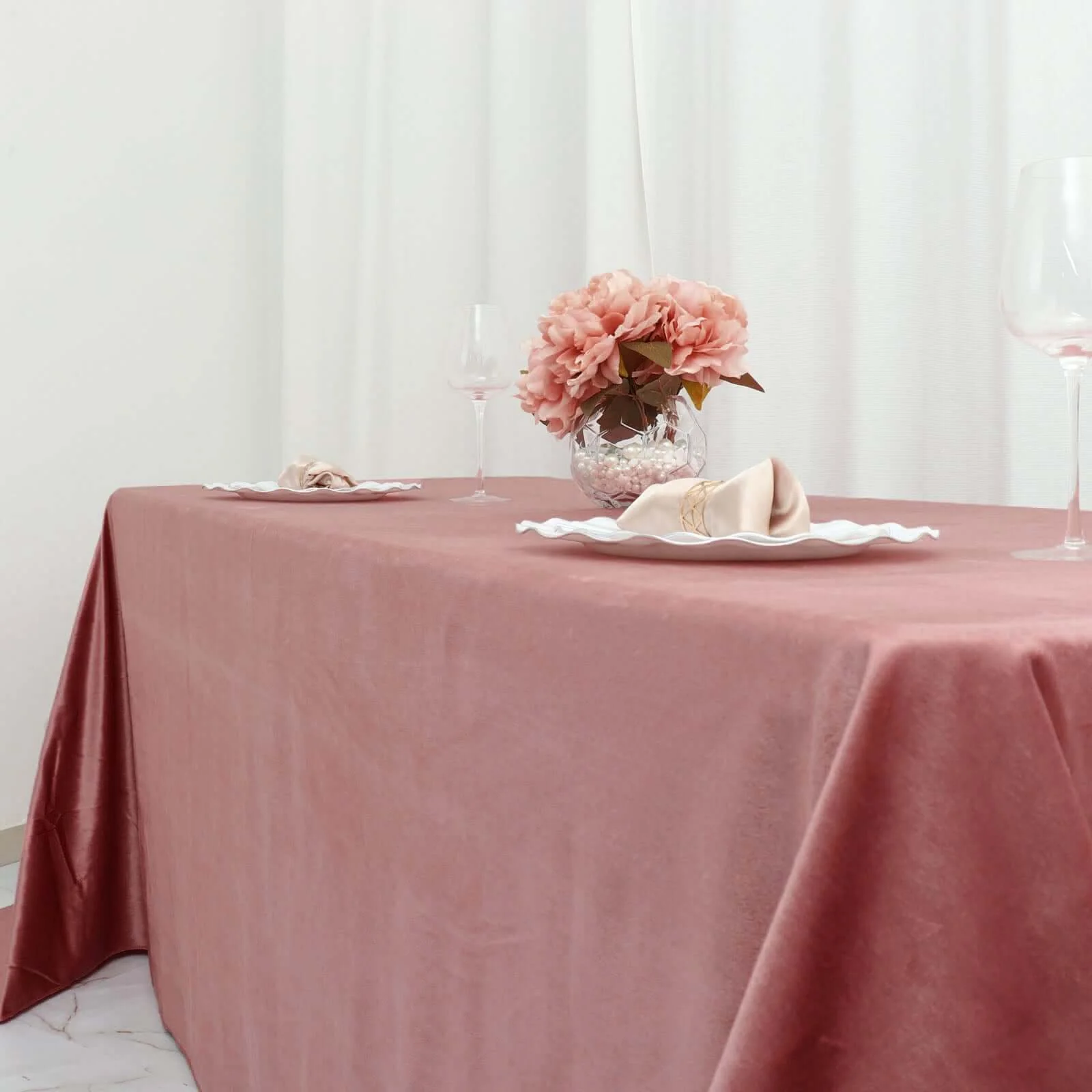 Premium Velvet Rectangle Tablecloth 90"x132" Dusty Rose - Soft Textured Feel Reusable Seamless Table Cover - Image 6