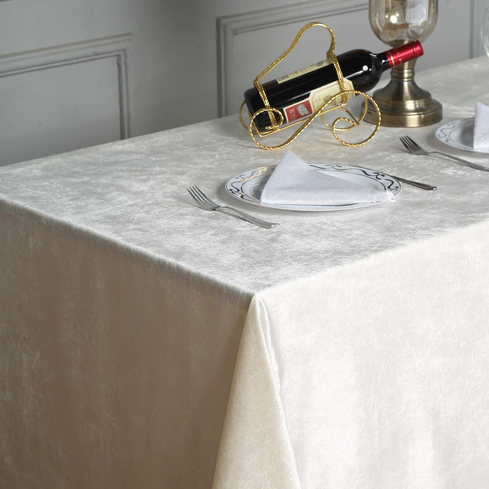 Premium Velvet Rectangle Tablecloth 90"x132" Ivory - Soft Textured Feel Reusable Seamless Table Cover - Image 5