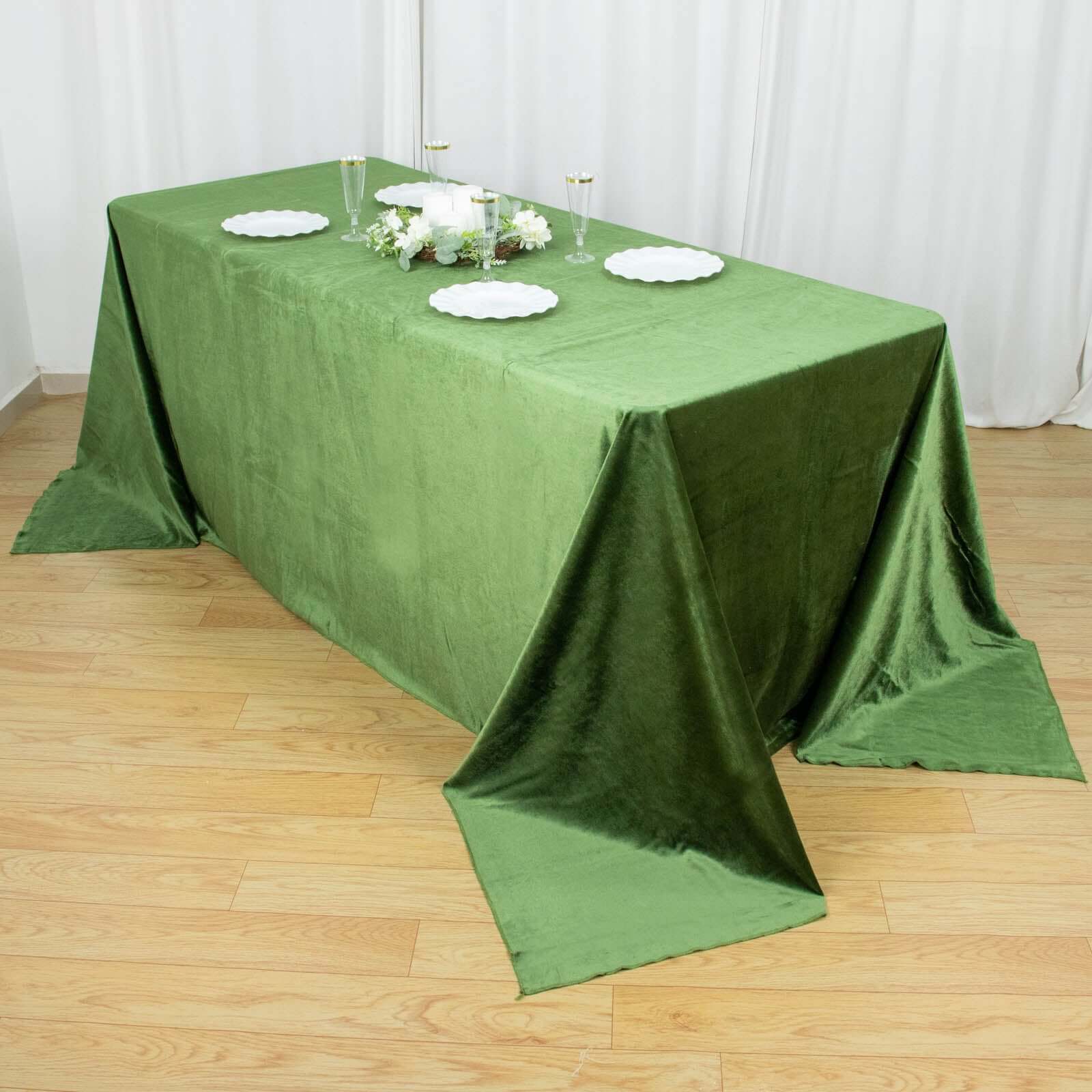 Premium Velvet Rectangle Tablecloth 90"x132" Olive Green - Soft Textured Feel Reusable Seamless Table Cover - Image 5