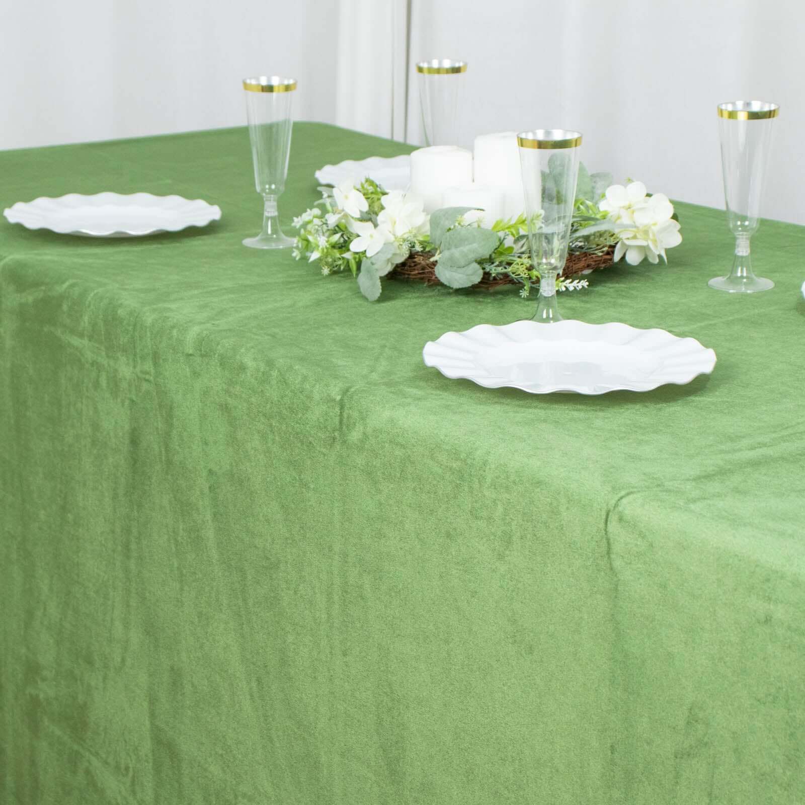 Premium Velvet Rectangle Tablecloth 90"x132" Olive Green - Soft Textured Feel Reusable Seamless Table Cover - Image 7