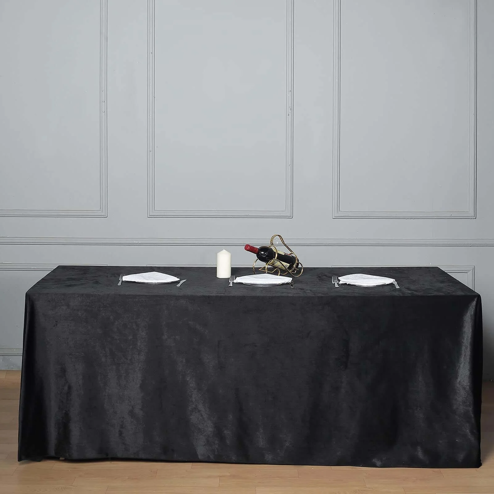 Premium Velvet Rectangle Tablecloth 90"x156" Black - Soft Textured Feel Reusable Seamless Table Cover - Image 2
