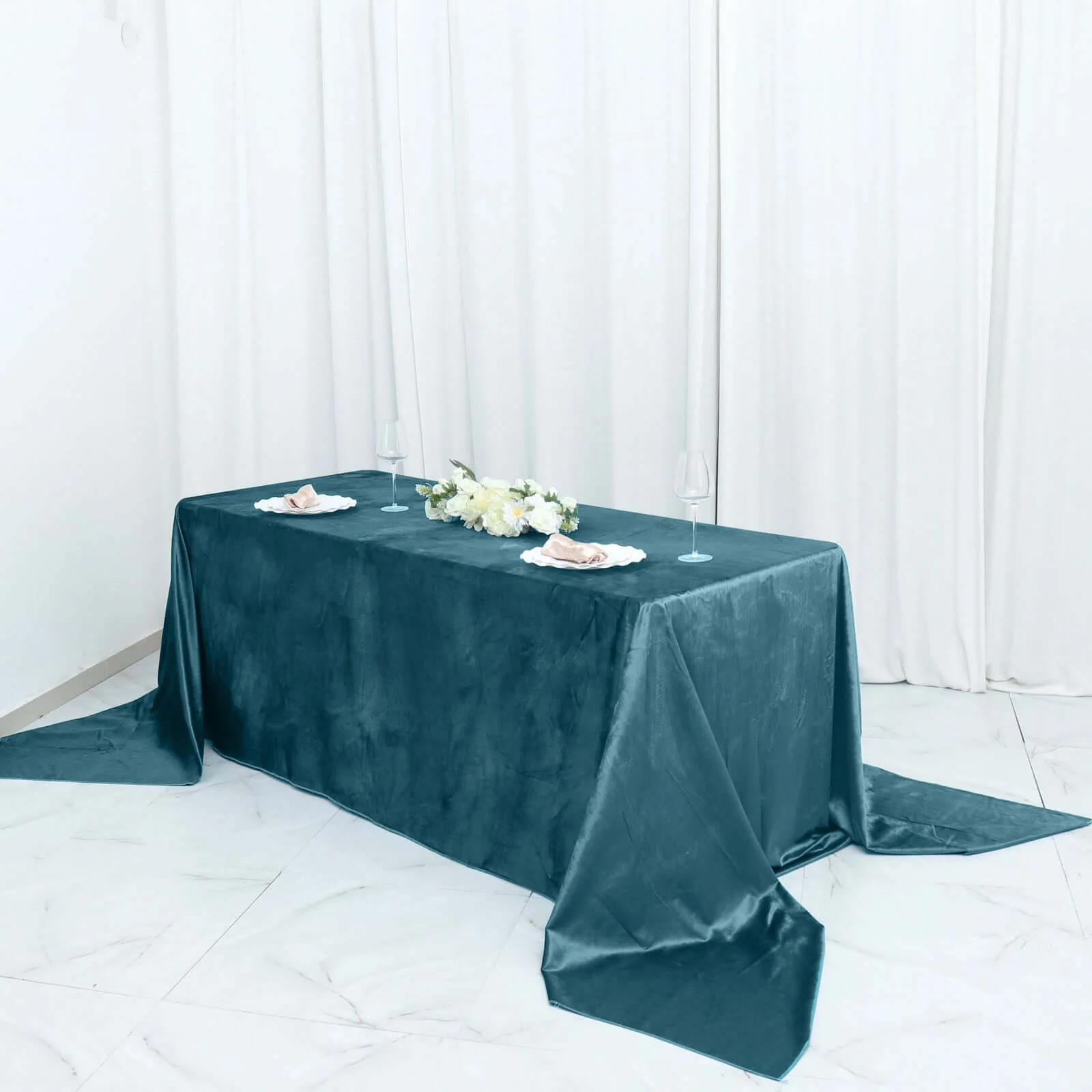 Premium Velvet Rectangle Tablecloth 90"x156" Peacock Teal - Soft Textured Feel Reusable Seamless Table Cover - Image 6