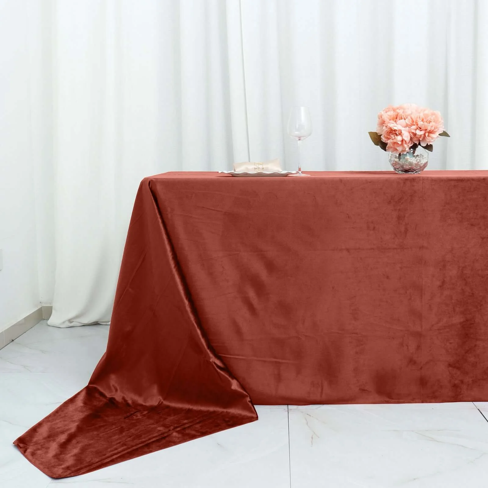 Premium Velvet Rectangle Tablecloth 90"x156" Terracotta (Rust) - Soft Textured Feel Reusable Seamless Table Cover - Image 2