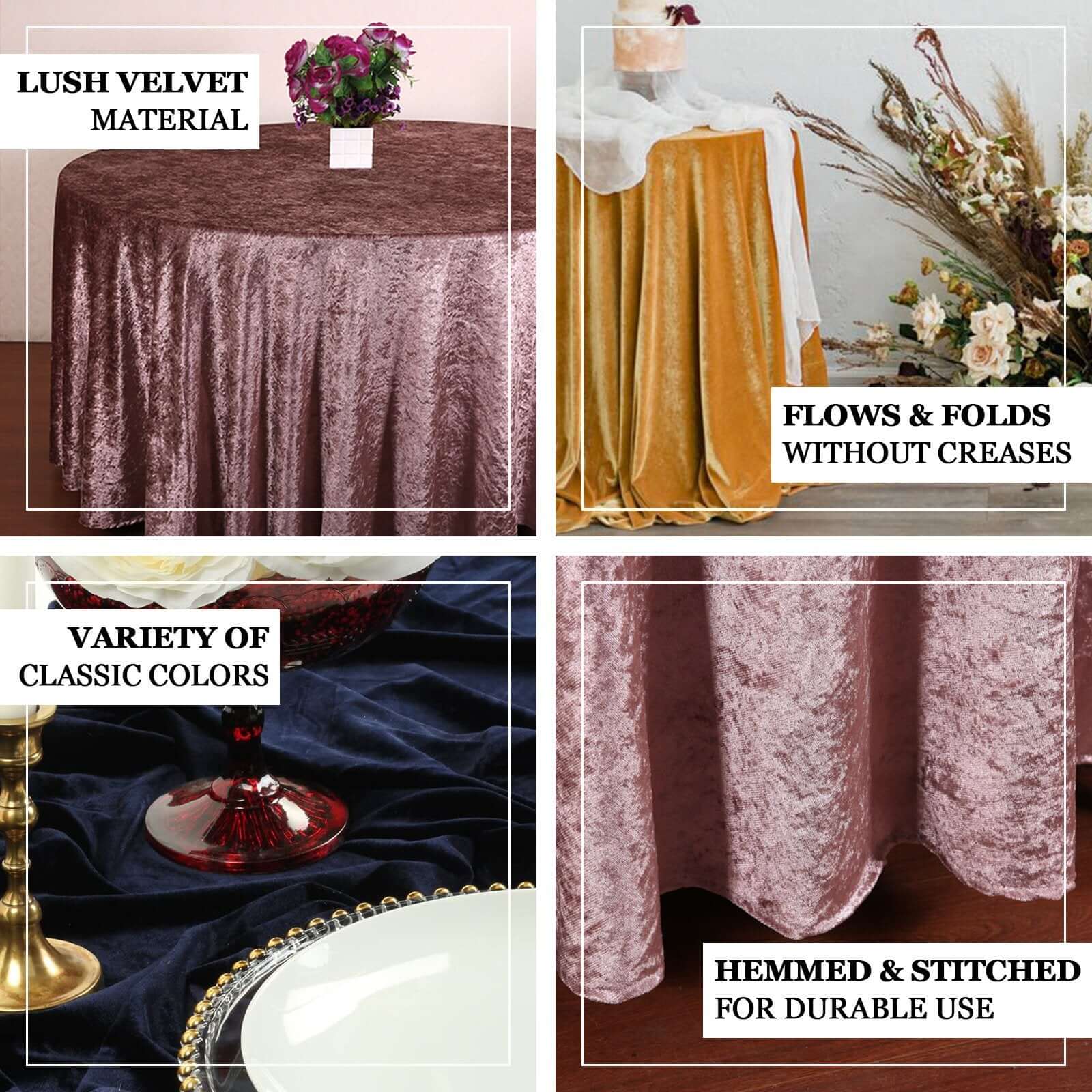 Premium Velvet Round Tablecloth 120" Dusty Blue - Seamless Soft & Reusable Table Cover - Image 3