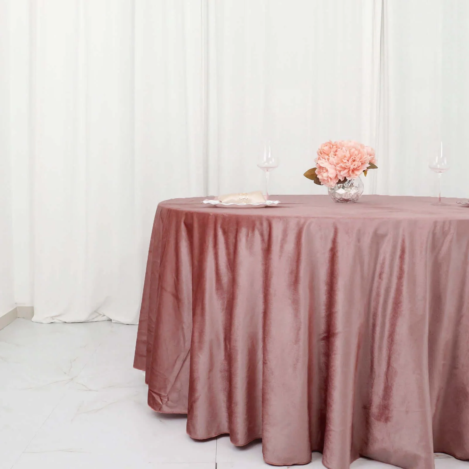 Premium Velvet Round Tablecloth 120" Dusty Rose - Seamless Soft & Reusable Table Cover - Image 2