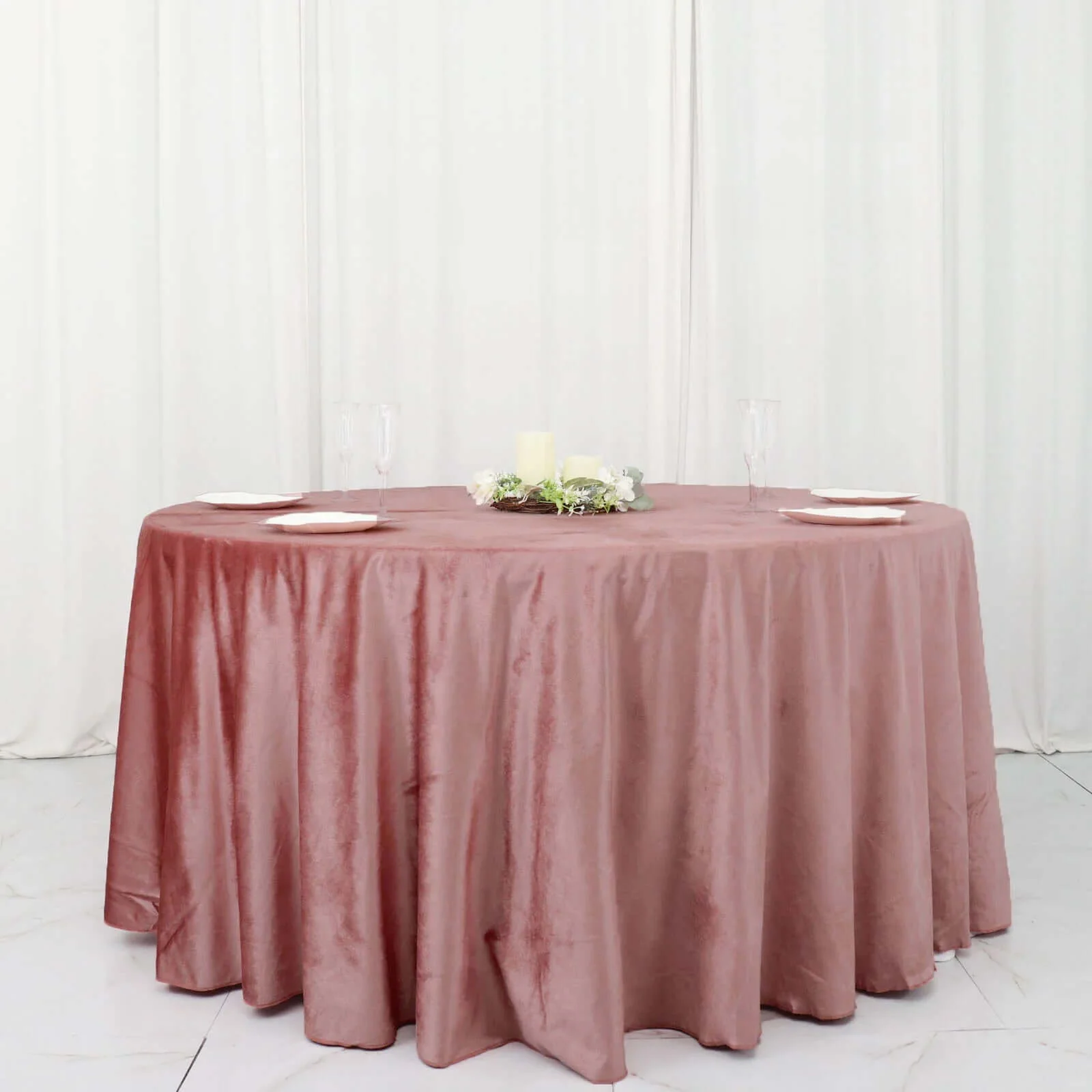 Premium Velvet Round Tablecloth 120" Dusty Rose - Seamless Soft & Reusable Table Cover - Image 4