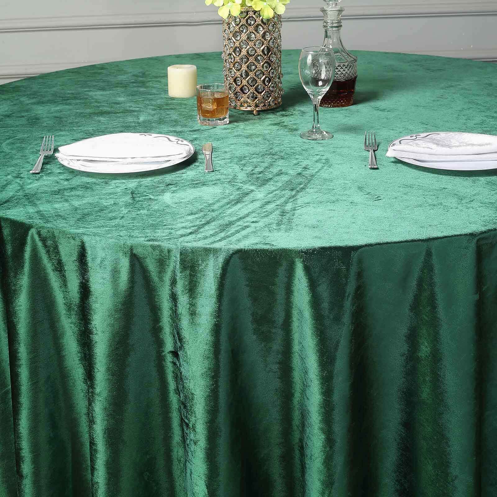 Premium Velvet Round Tablecloth 120" Hunter Emerald Green - Seamless Soft & Reusable Table Cover - Image 7