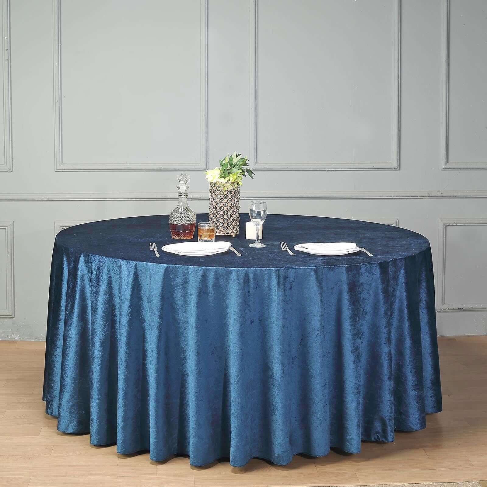 Premium Velvet Round Tablecloth 120" Navy Blue - Seamless Soft & Reusable Table Cover - Image 2