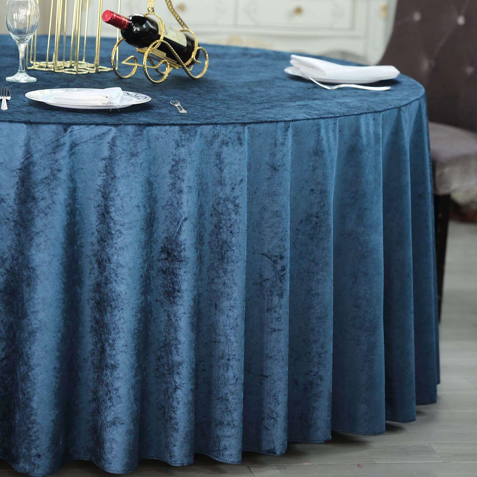 Premium Velvet Round Tablecloth 120" Navy Blue - Seamless Soft & Reusable Table Cover - Image 3