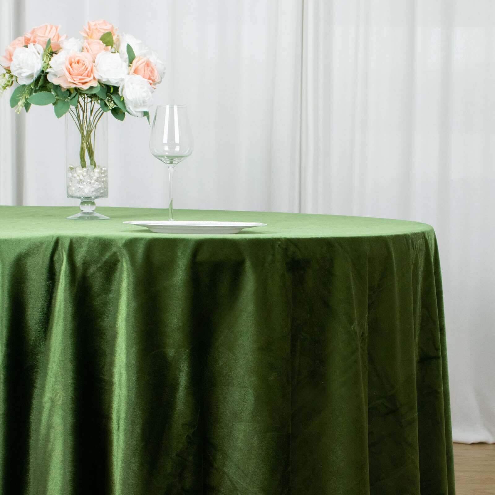 Premium Velvet Round Tablecloth 120" Olive Green - Seamless Soft & Reusable Table Cover - Image 2